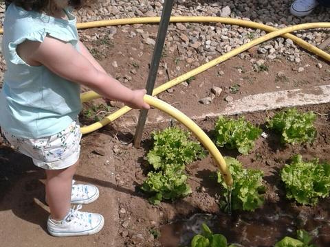 A Creche também ajuda a regar a horta!