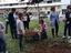 Preparação do terreno: Os alunos autistas, a professora e AO preparam o terreno que receberá as plantas semeadas pelos alunos do ensino especial.