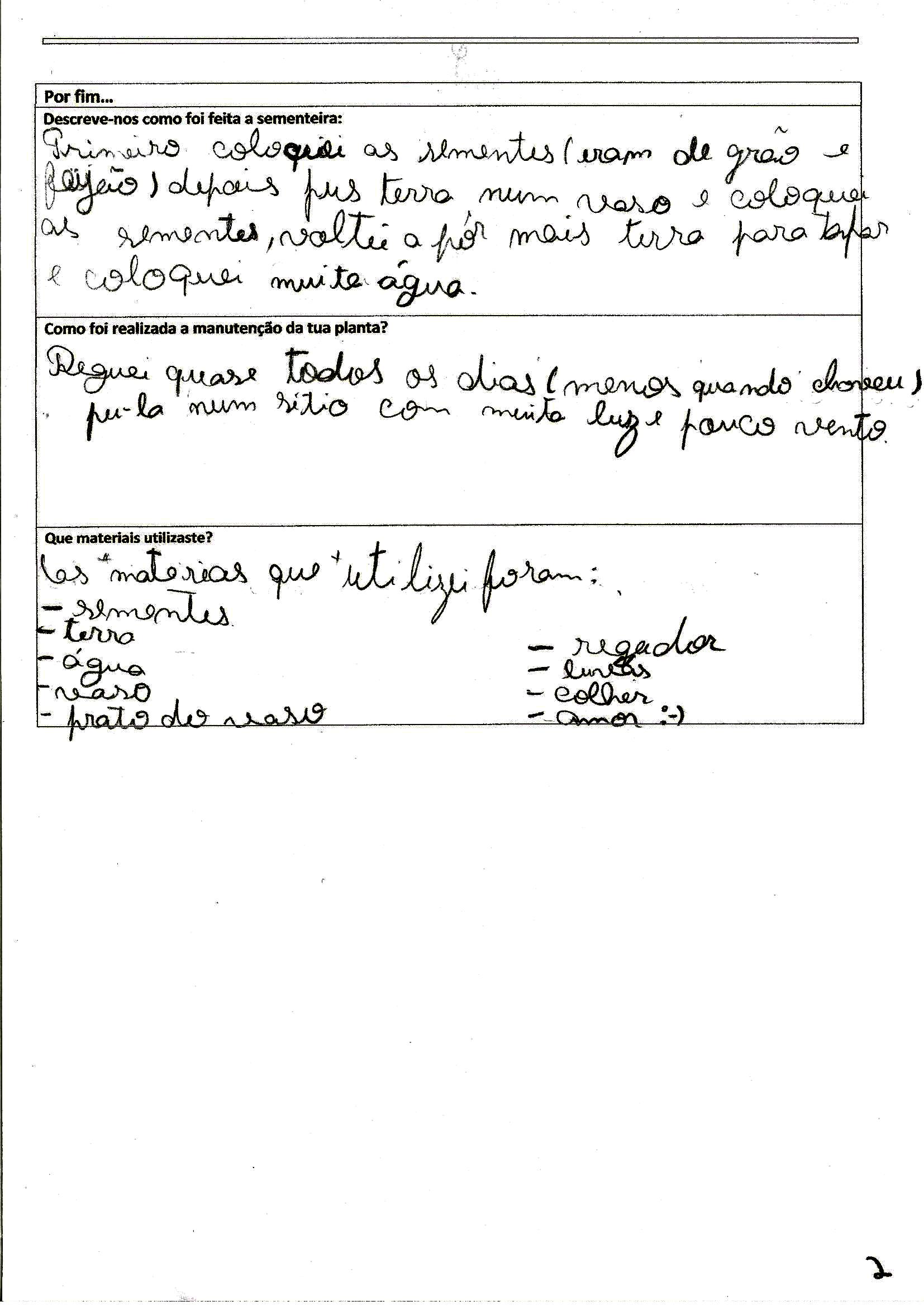 Ficha Registo de Observações nº2 Horta Biológica... em casa