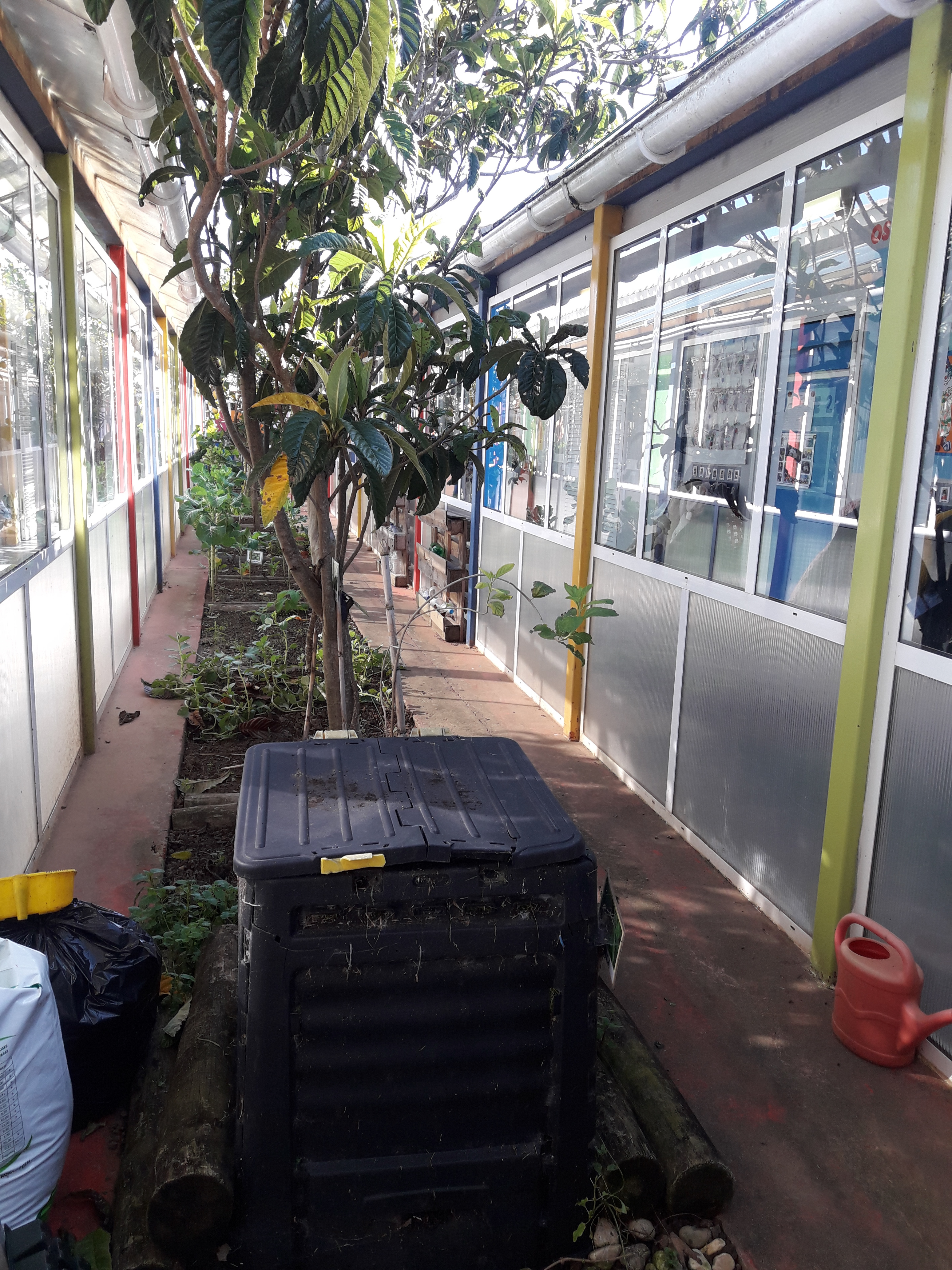 Entrada da horta e o compostor.