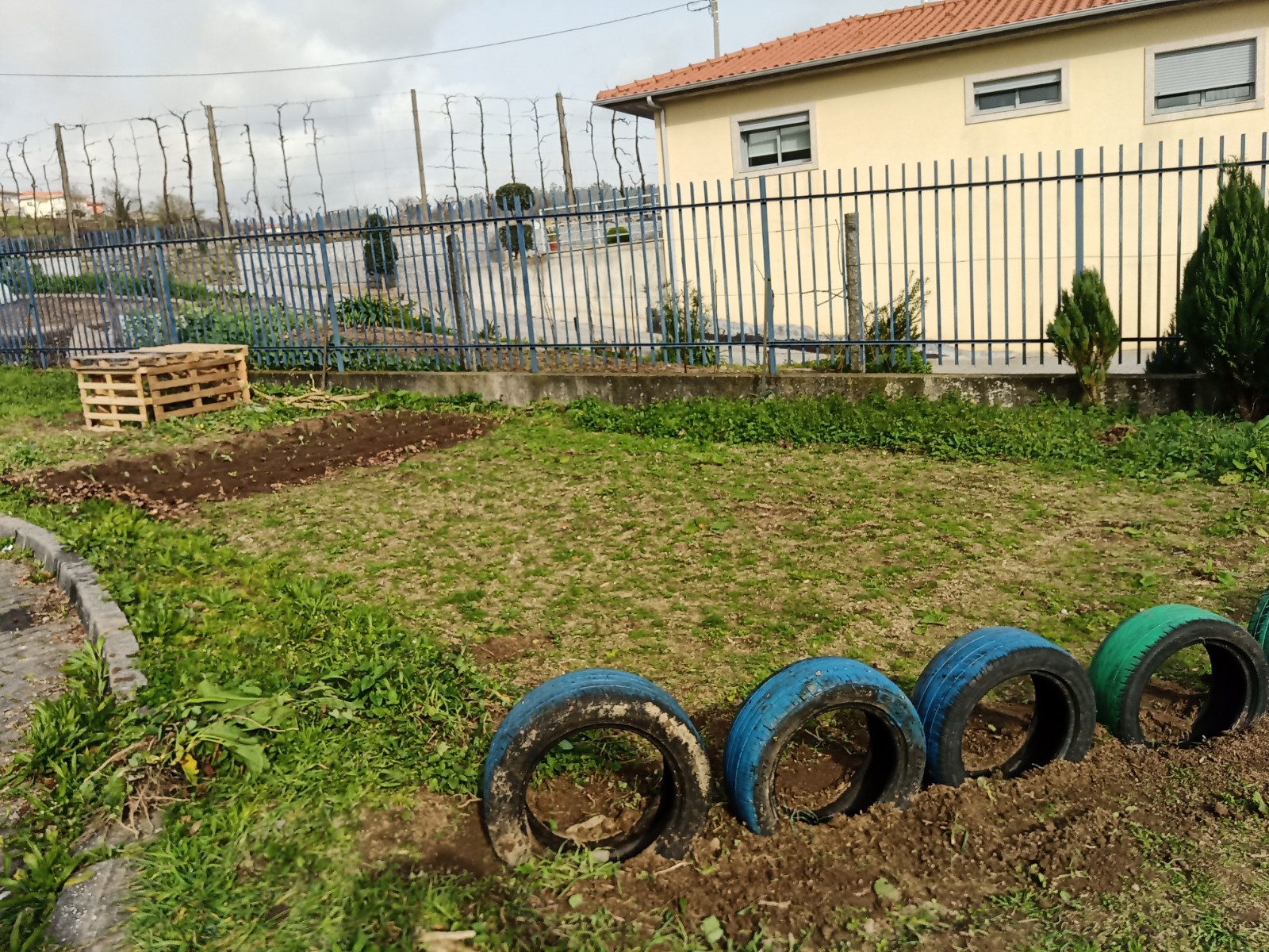 Vista geral da horta com algumas melhorias, acessos e separação de zonas.
