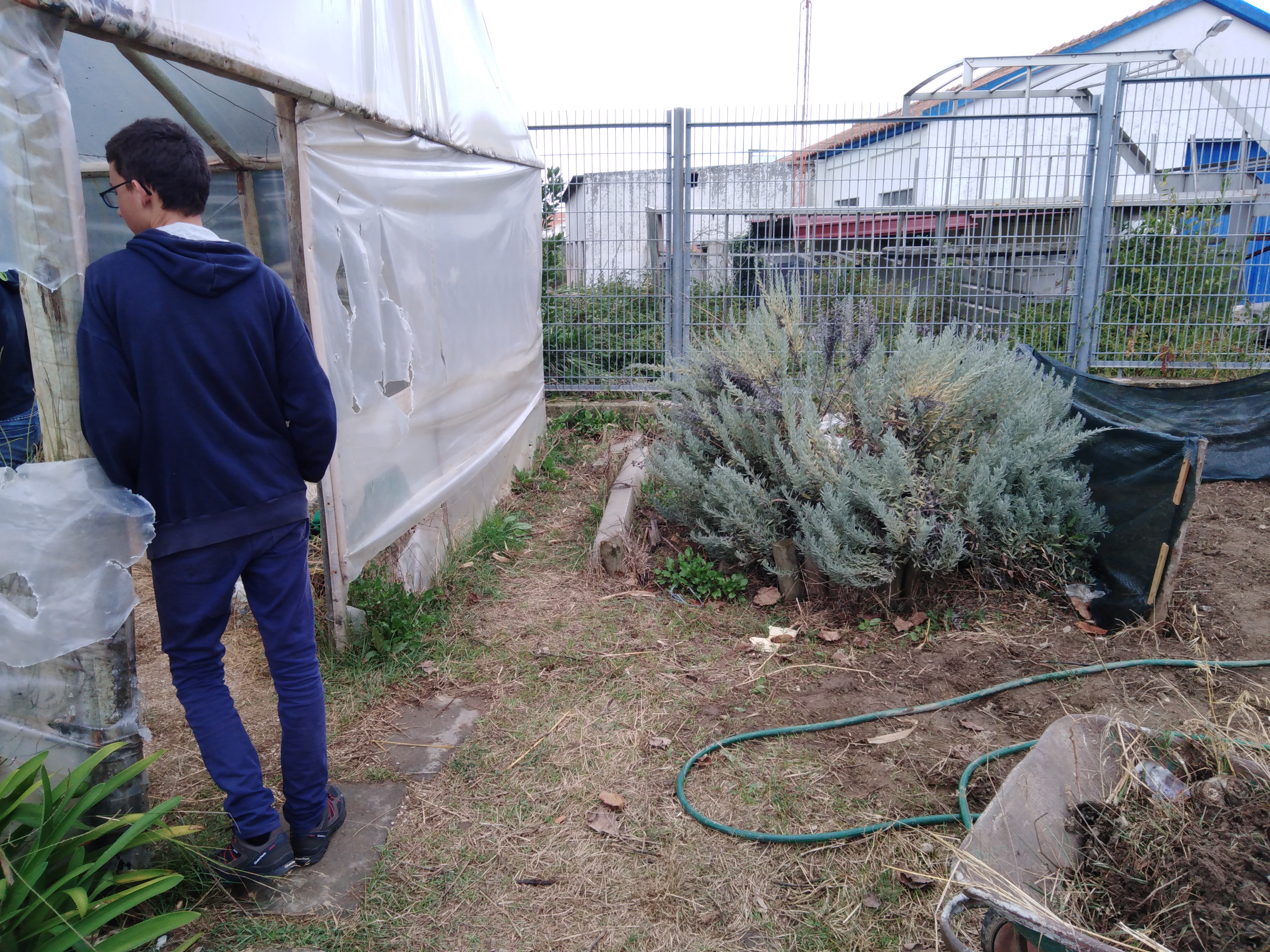 Situação inicial do espaço que liga a estufa ao outro espaço de cultivo. Será transformado em zona de plantas aromáticas.