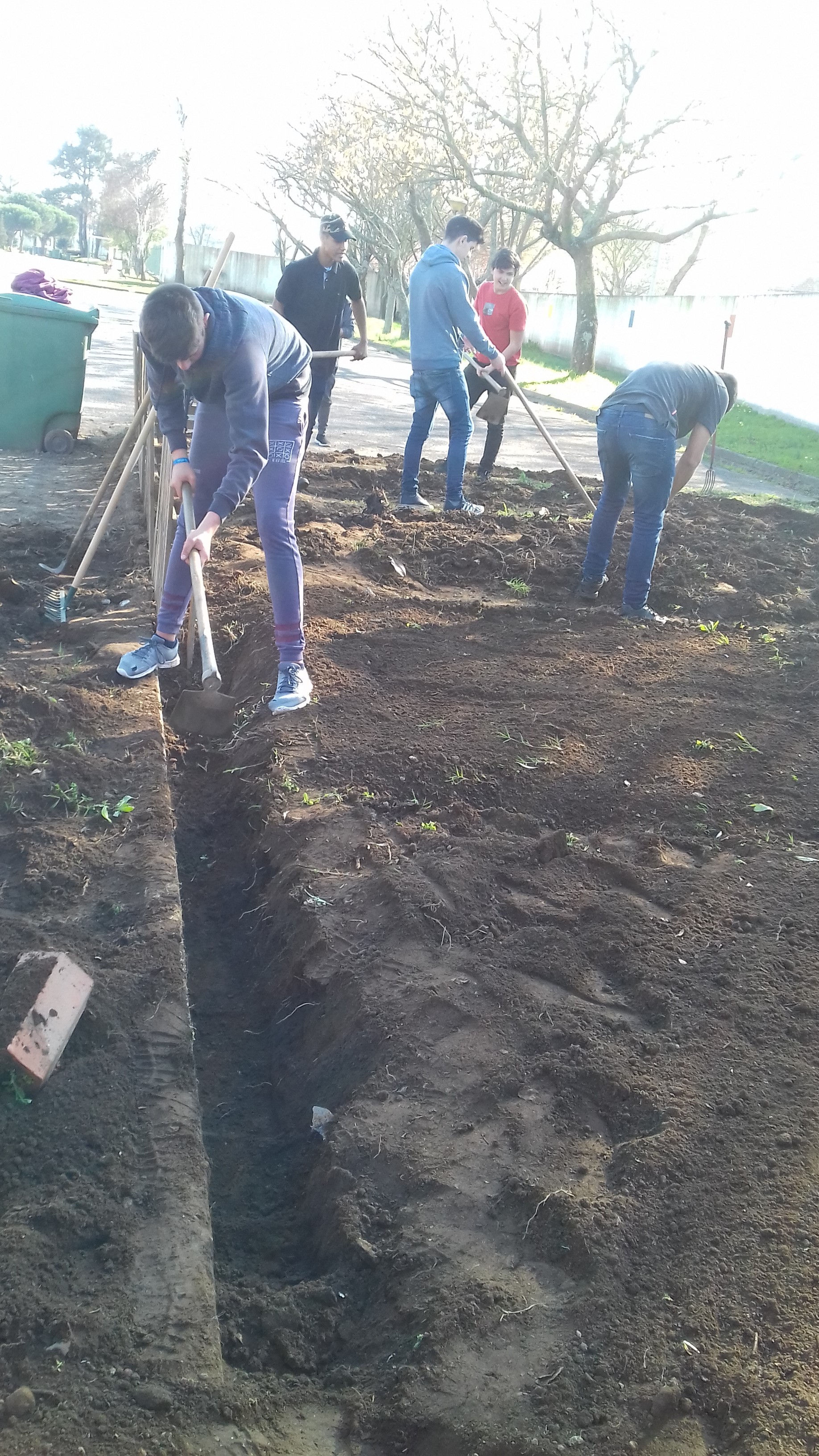 Os alunos da Brigada da floresta são os responsáveis pela horta.
Inicio dos trabalhos na horta . Abertura de uma vala para instalação de uma Vedação.