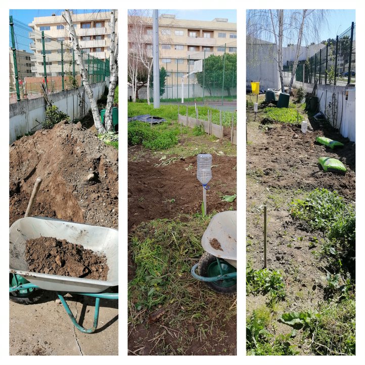 Ampliação e nivelamento da horta com terra oferecida pela Junta de Freguesia.