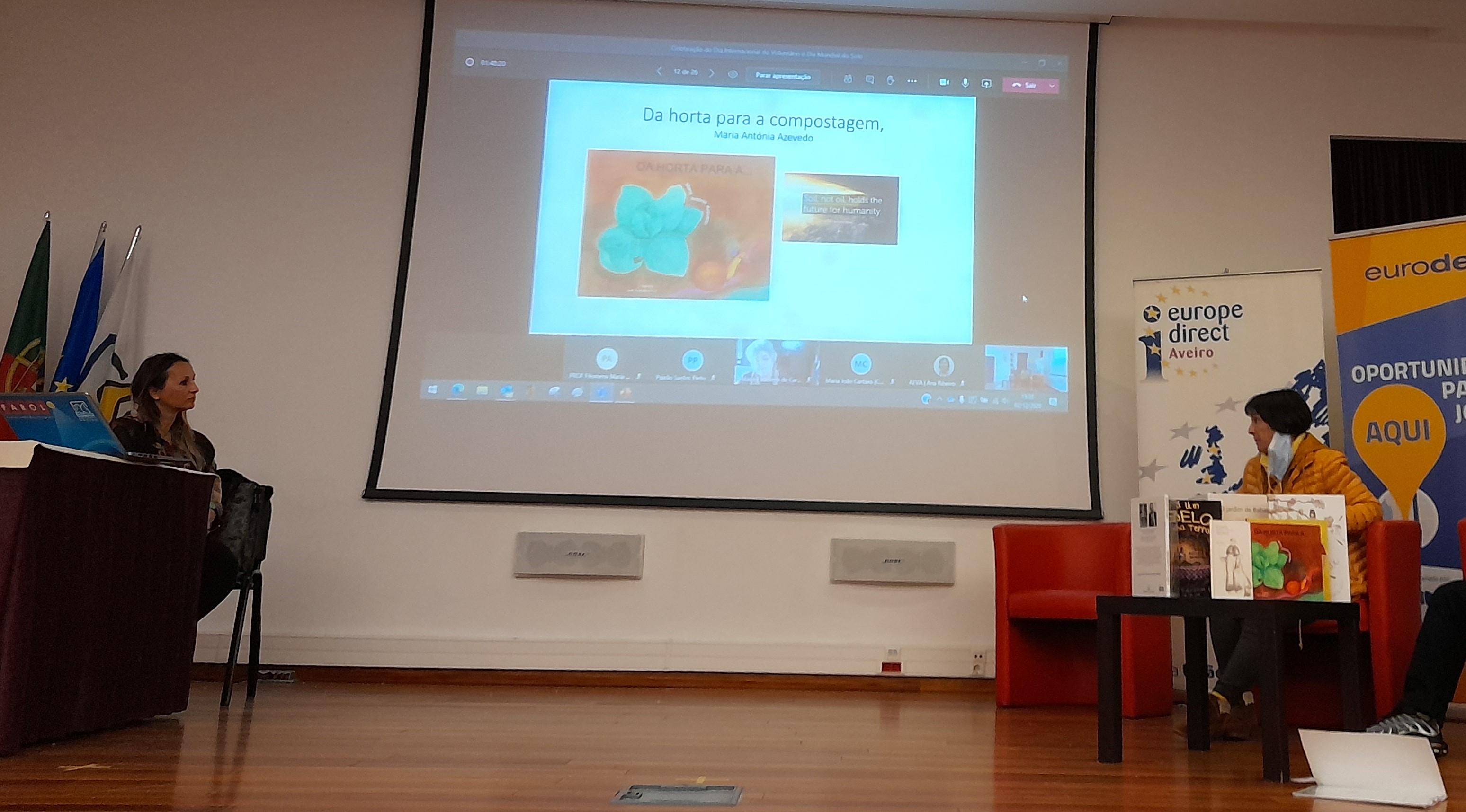 Dia mundial dos solos - apresentação dos projetos ecologicos de Mira no Centro Europ Direct de Aveira, sessão mista, presencial e online