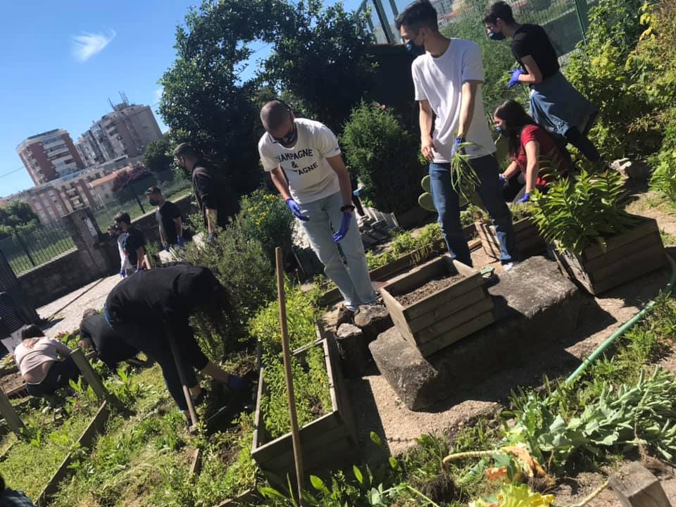 Alunos a trabalhar na horta