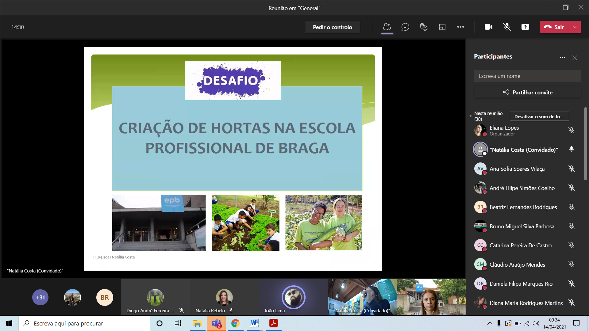 No âmbito do programa Eco-Escolas da EPB, realizou-se no 14/4  uma sessão online com a Eng. Natália Costa, da Quinta Pedagógica de Braga, com o objetivo de se planear a criação da horta biológica na escola e de se organizar as equipas de trabalho.