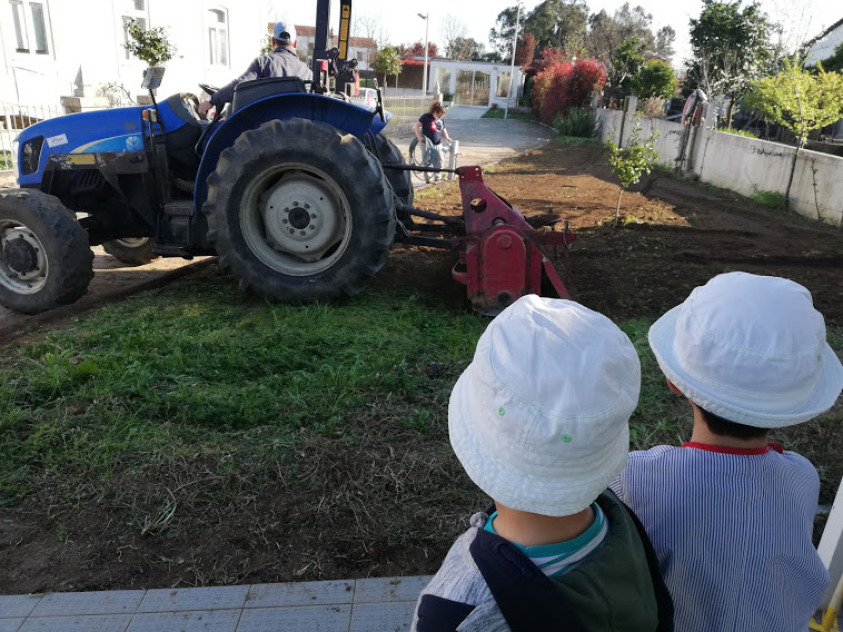 Preparar a terra:
O pai do J.P. com o trator lavrou a terra que estava bastante compacta.