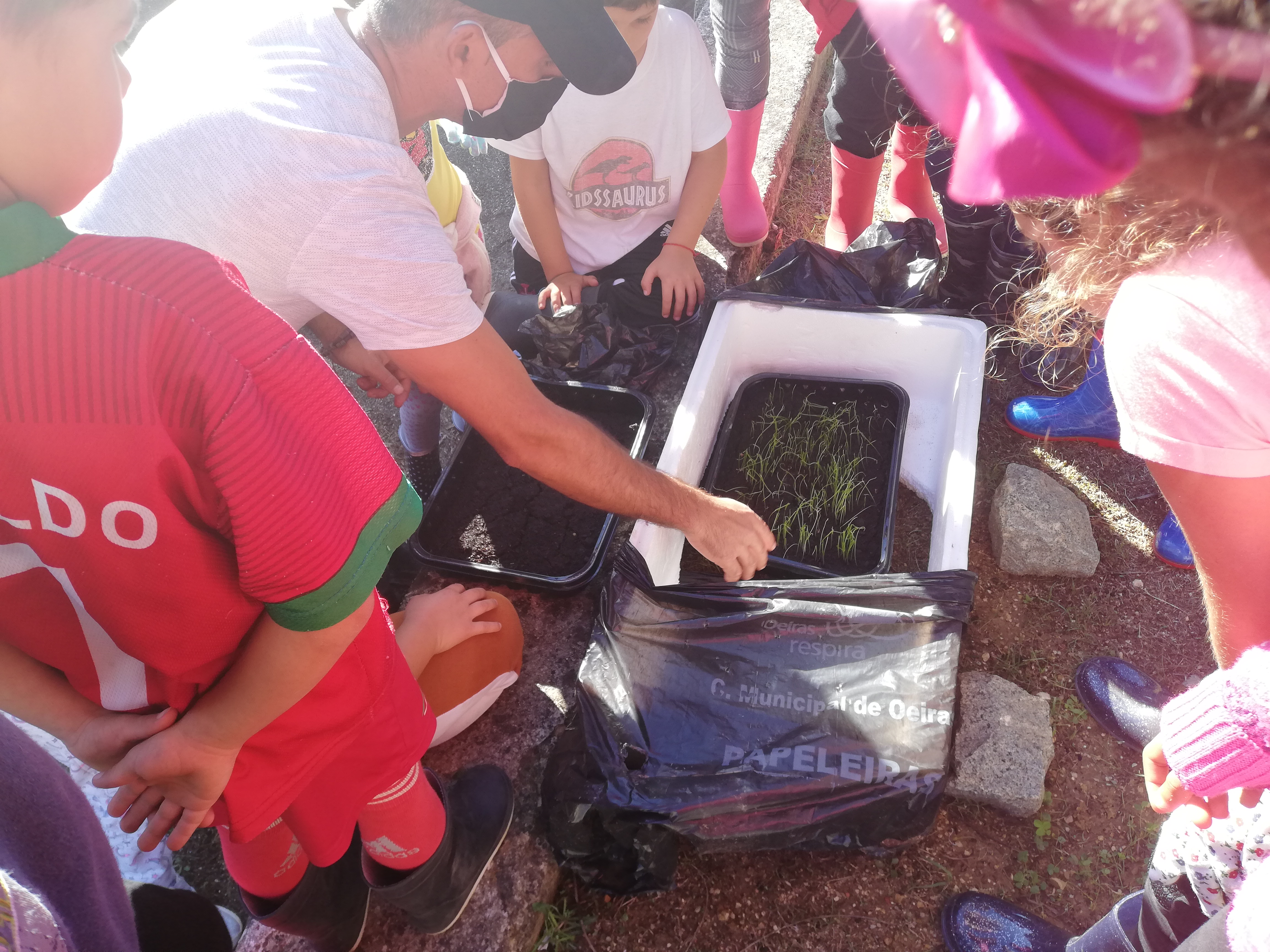 Uma aula de agricultura biológica com o nosso monitor das AEC que também é agricultor.
