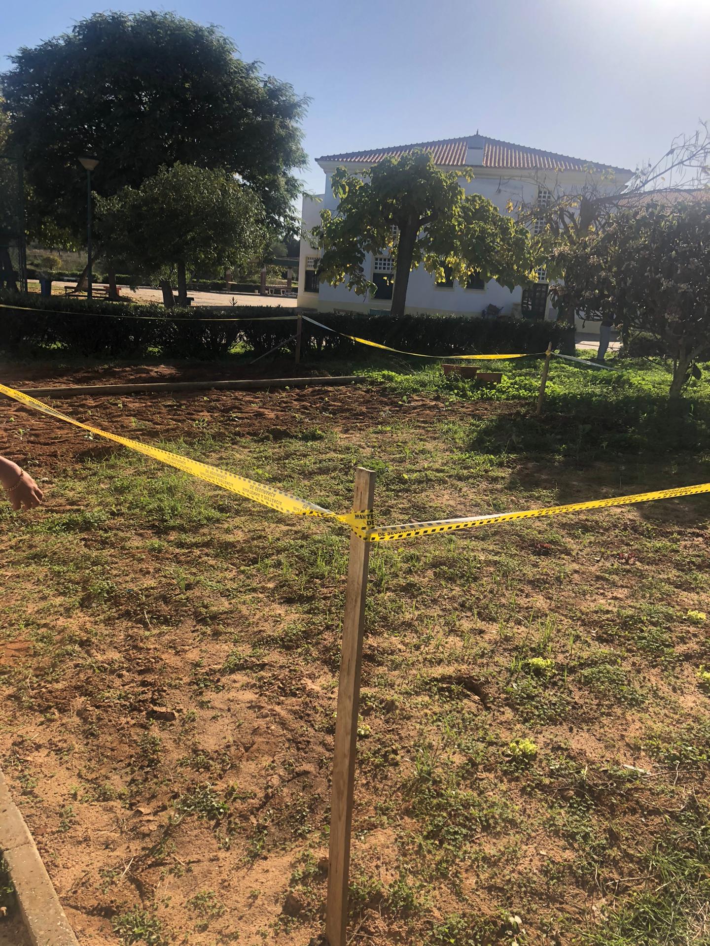 Início da instalação da horta biológica. Procedeu-se à delimitação do espaço destinado à horta.