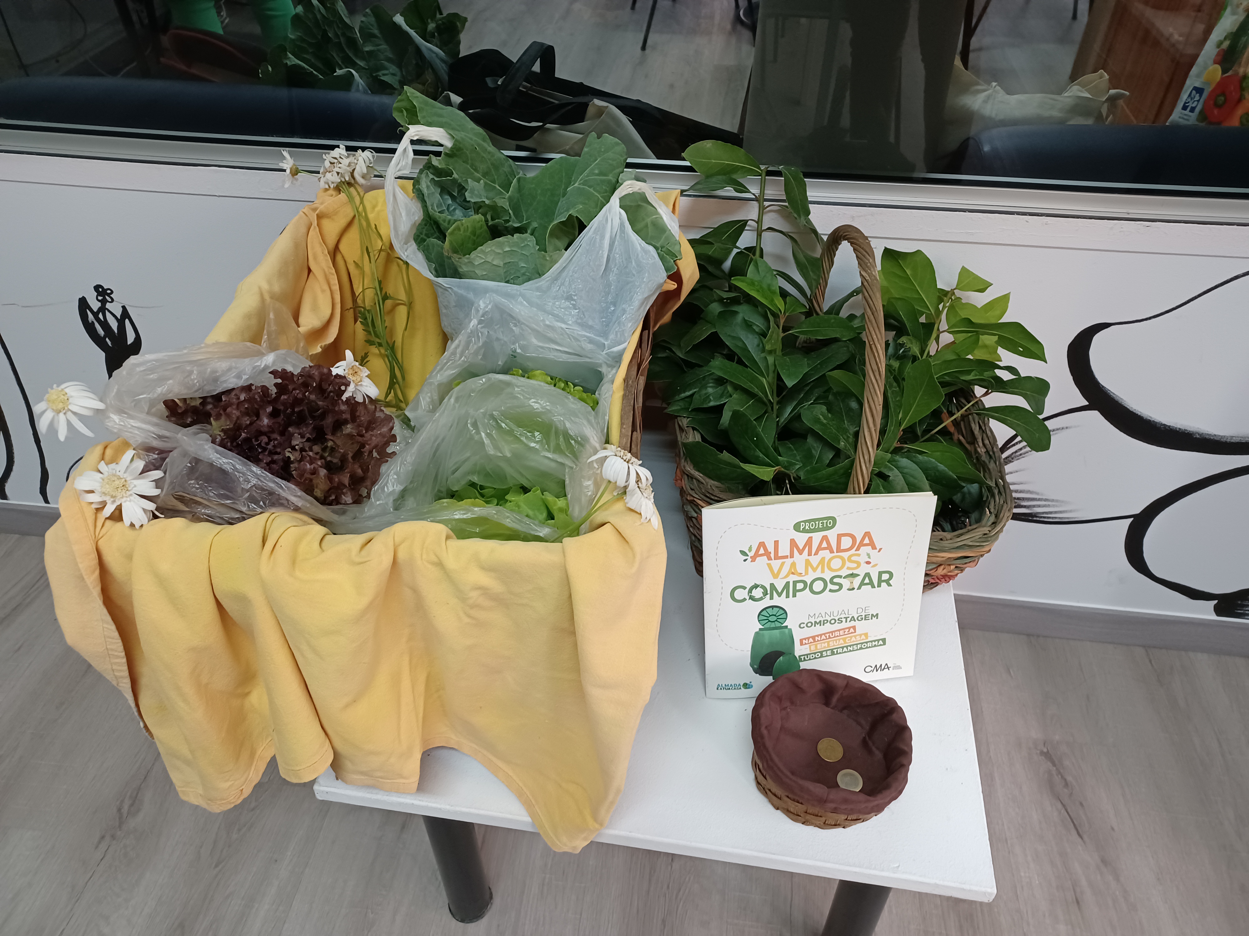 Após as últimas colheitas, fez-se um mercadinho na escola de alfaces, couves, cebolas, ervas aromáticas como alfazema, alecrim e hortelã.
