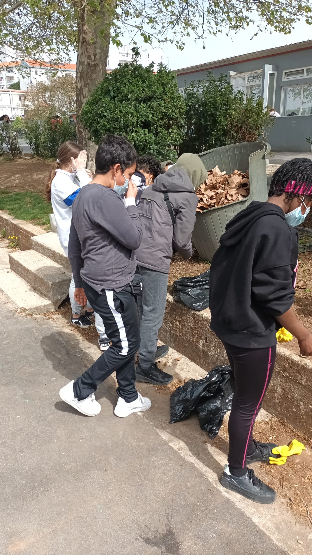 Trabalho dos alunos na reabilitação da horta.