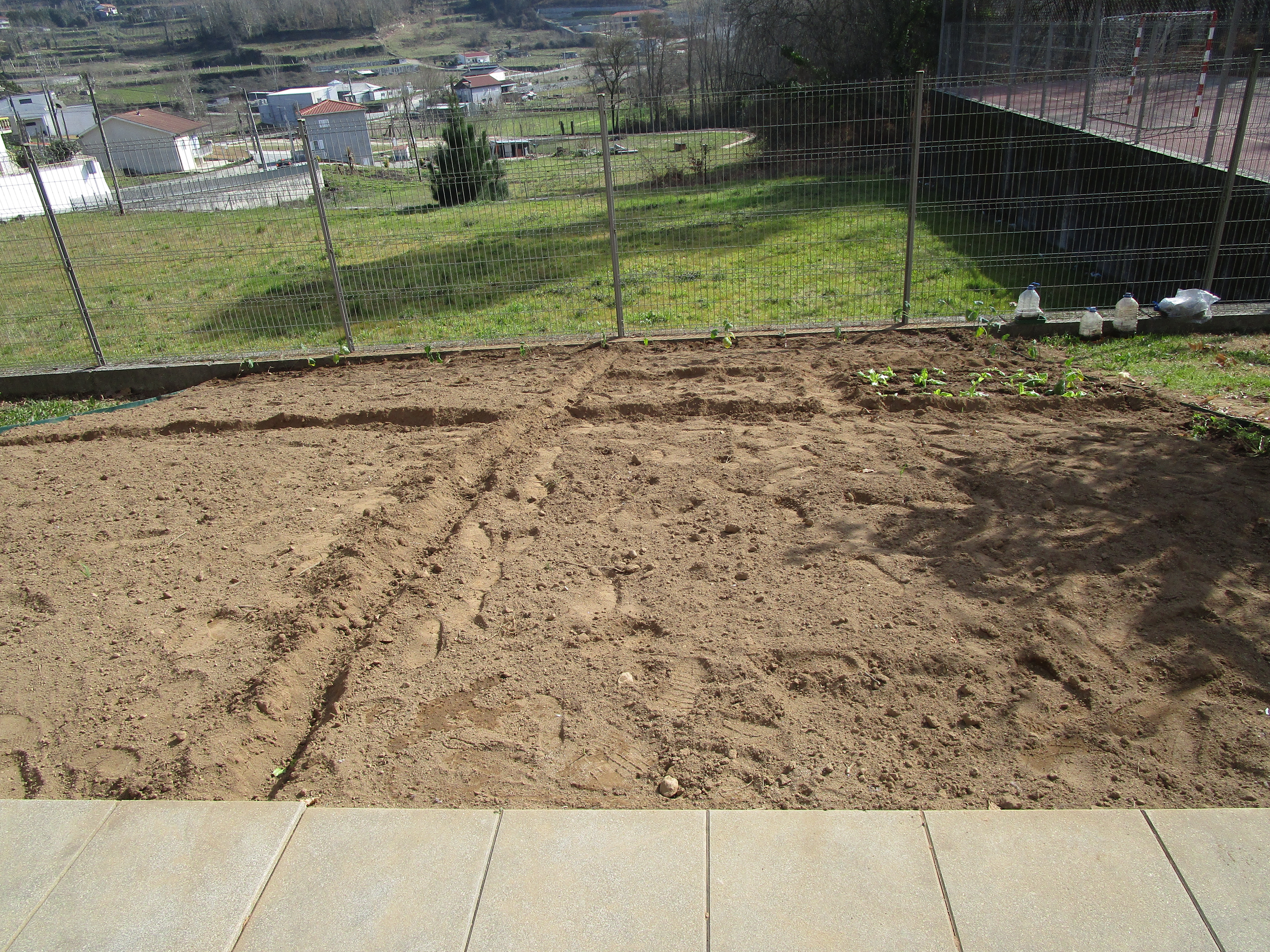 Visão geral da Horta, com algumas sementes ainda por nascer (tomates, pimentos, pepinos e batatas).