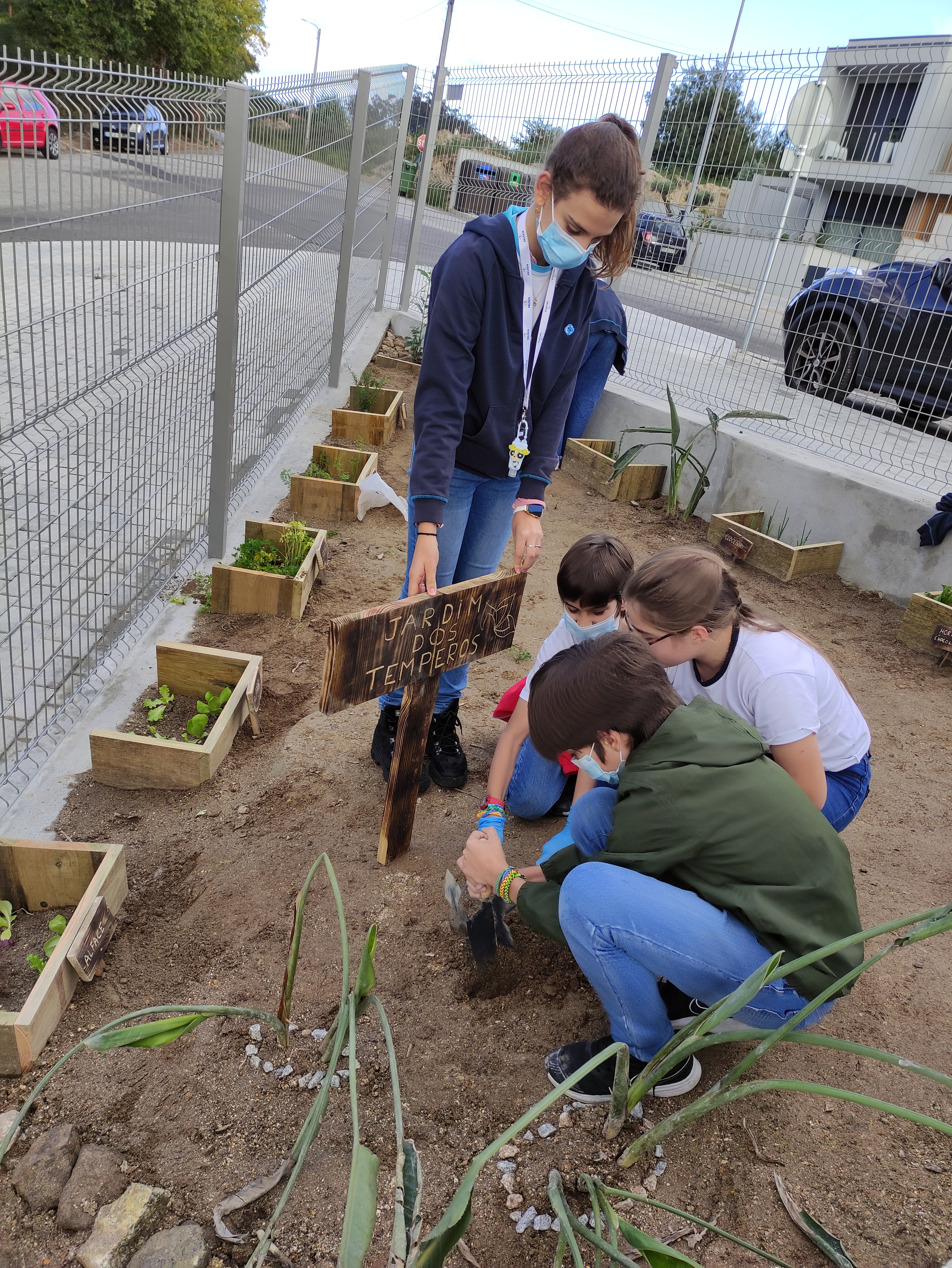 Colocação das placas de identificação da horta "Jardim dos Temperos" e de cada espécie plantada