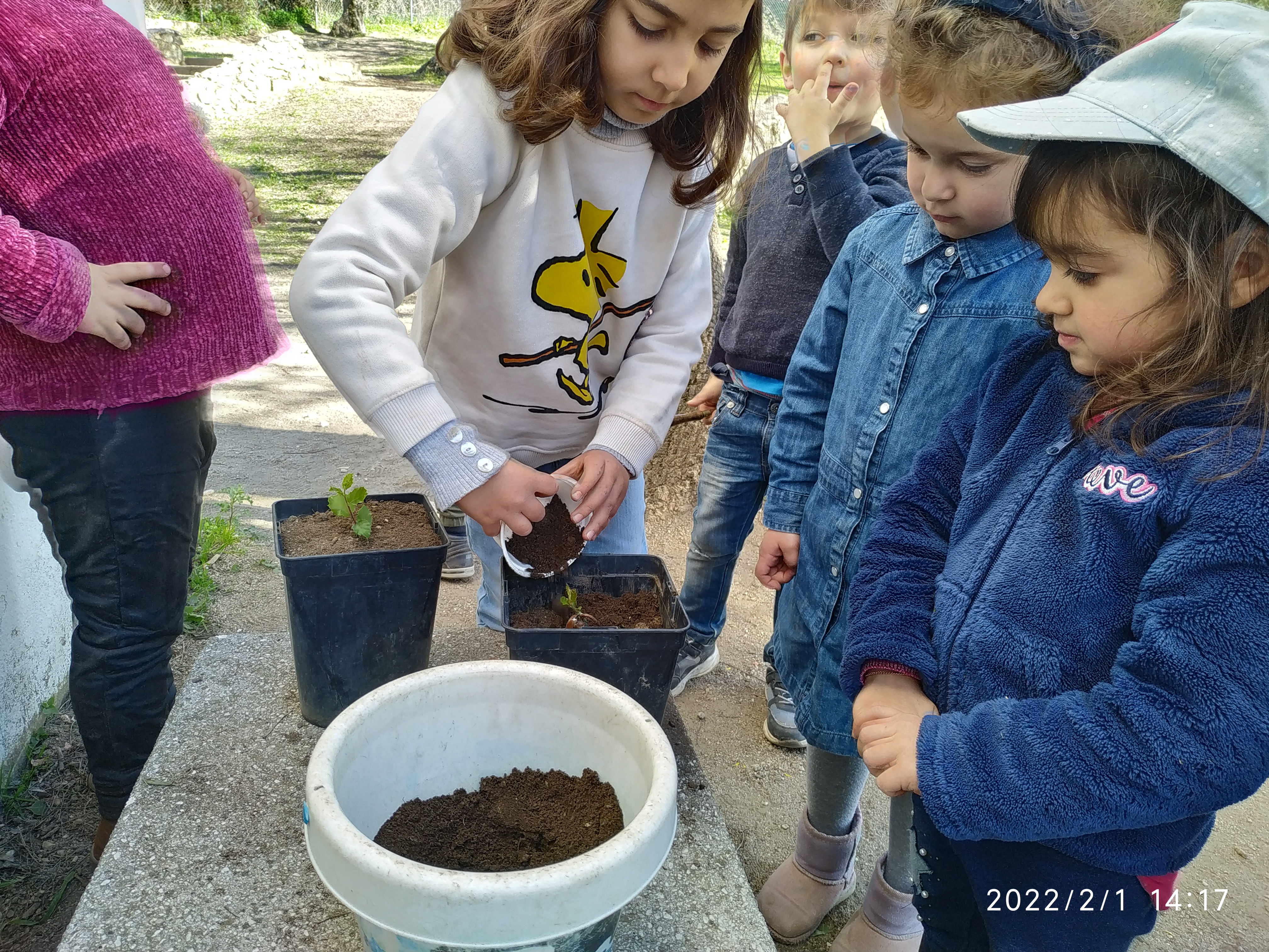 Em fevereiro deu-se início à plantação. 
As crianças puderam plantar algumas plantas, limpar vasos, regar.