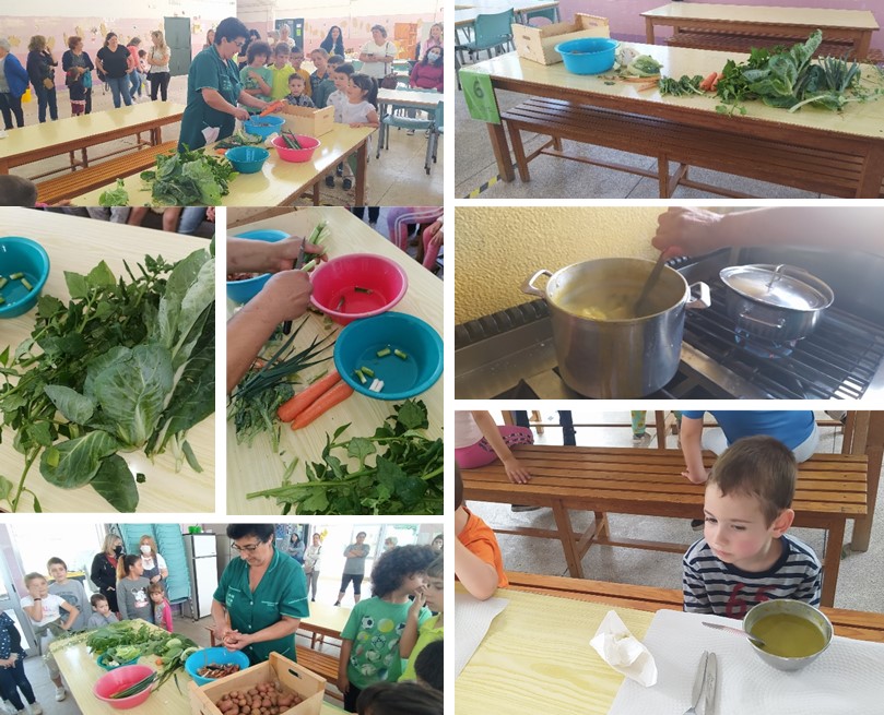 Confeção e degustação de sopa com diversos produtos da horta.