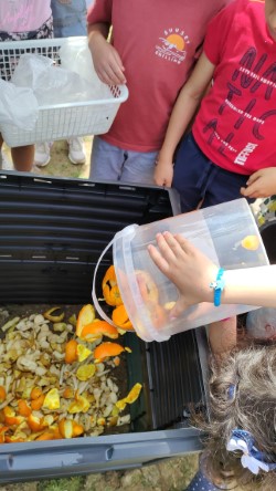 A pensar no futuro, iniciámos a compostagem (colocação de cascas da fruta dos nossos lanches)