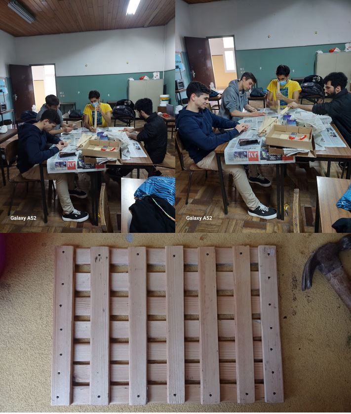 Foto 1: Construção da Prensa feita pelos alunos com a colaboração do carpinteiro da escola