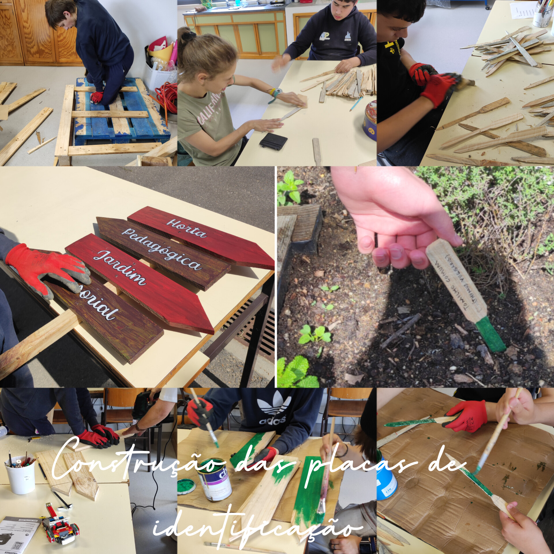 Construção das placas de identificação com madeira reciclada de paletes