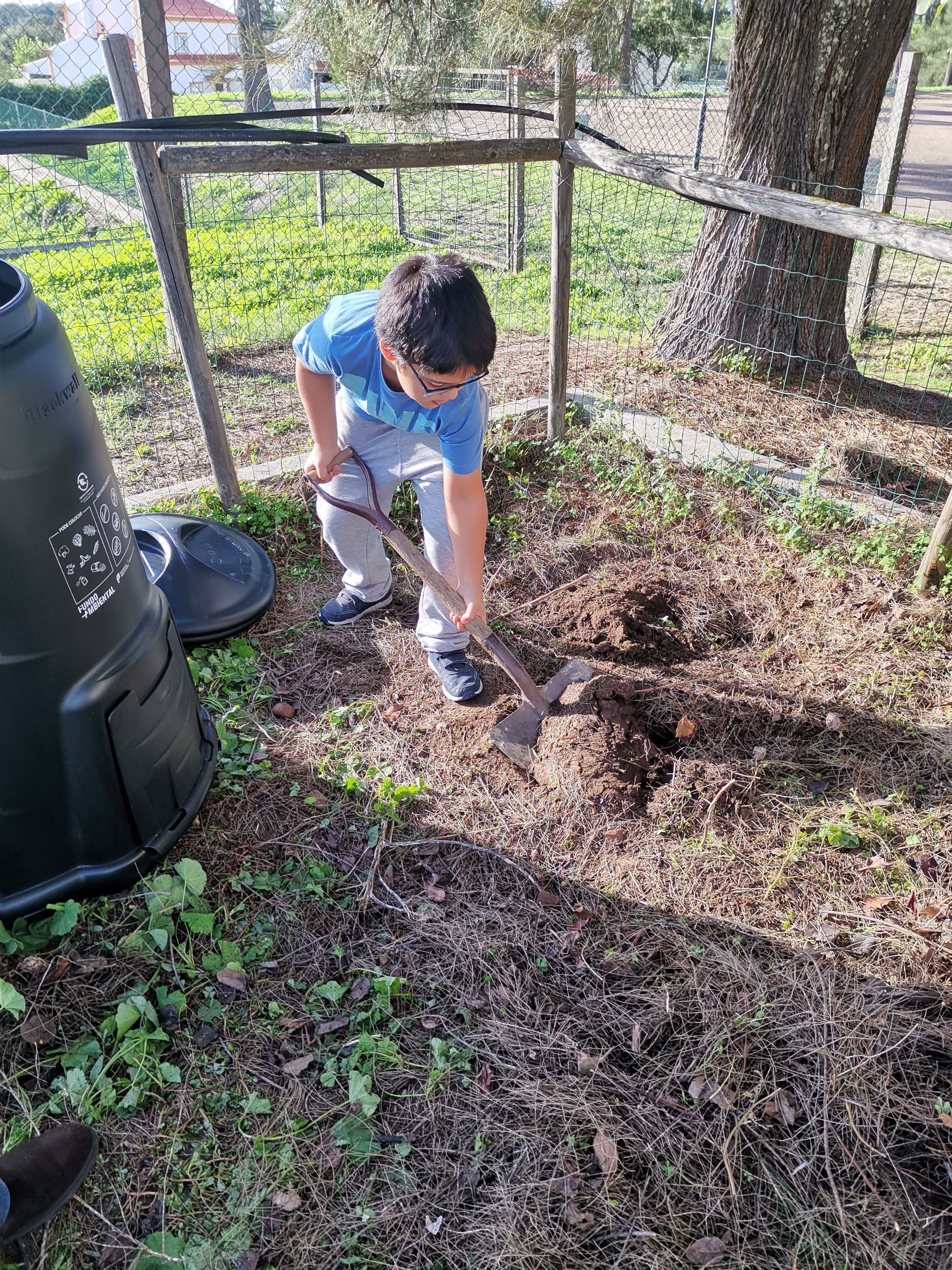 Aluno prepara a terra