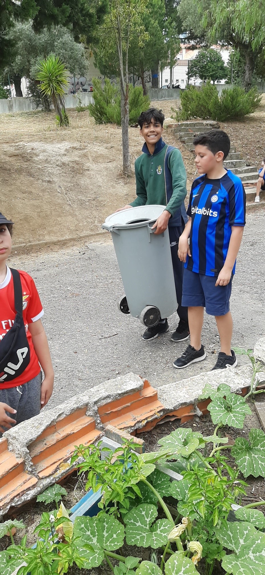 transporte dos restos de legumes e frutas para o compostor