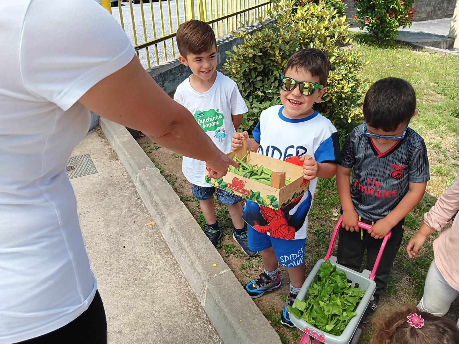 Venda das hortaliças pelos alunos.