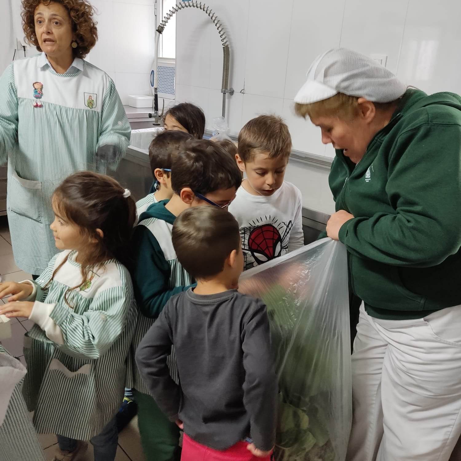 A cozinheira recebe os vegetais da nossa horta
