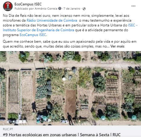 Participação no 1.º Semana à Sexta na RUC sobre Hortas Urbanas