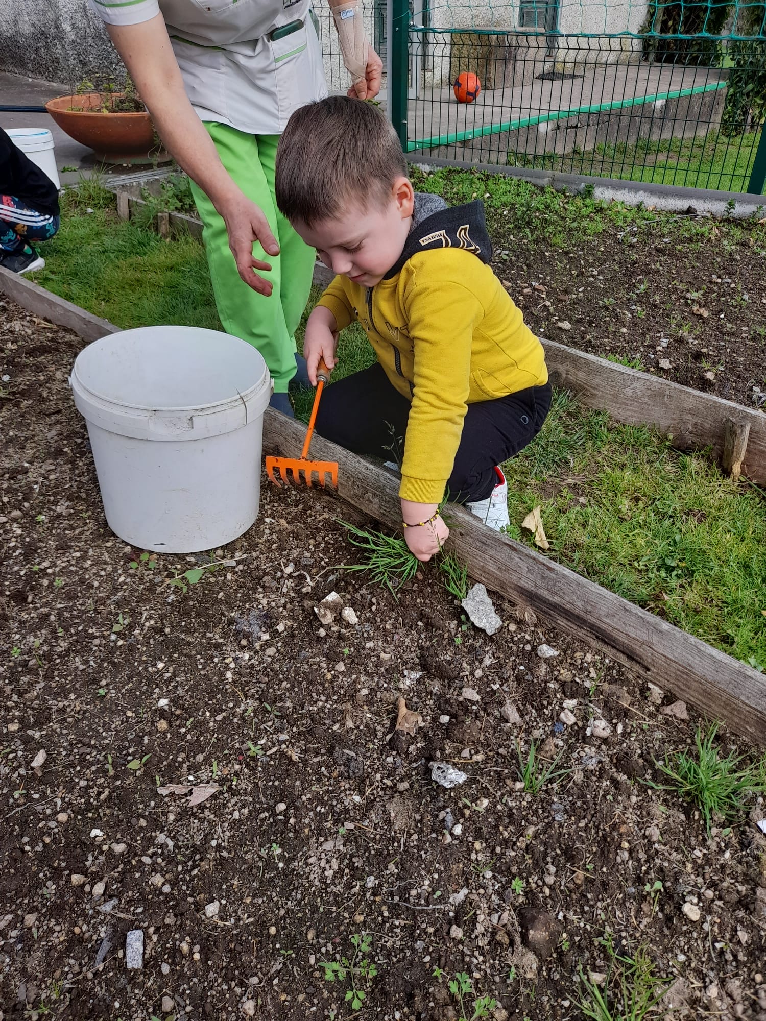 Crianças a preparar a terra para as plantações. Tiraram as ervas e preparam a terra.