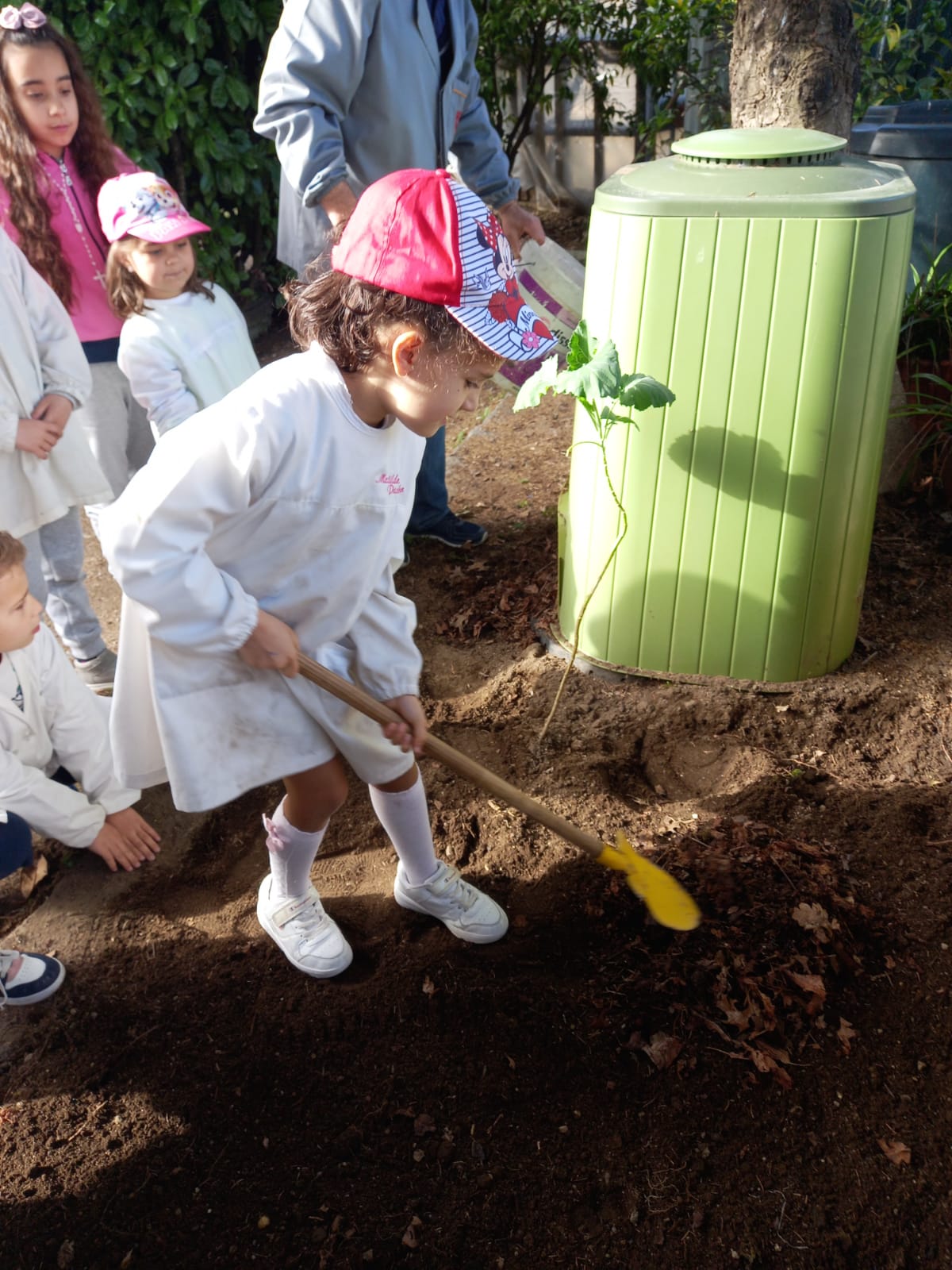 Preparação da terra com fertilizante de compostagem