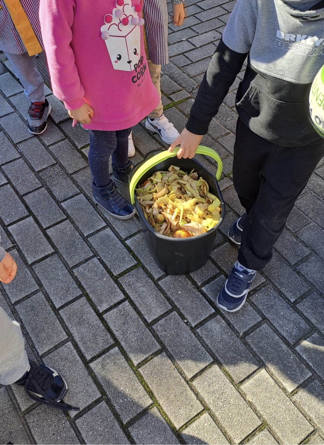 Não esquecemos de levar cascas e restos de frutas, papel e chá para a compostagem.