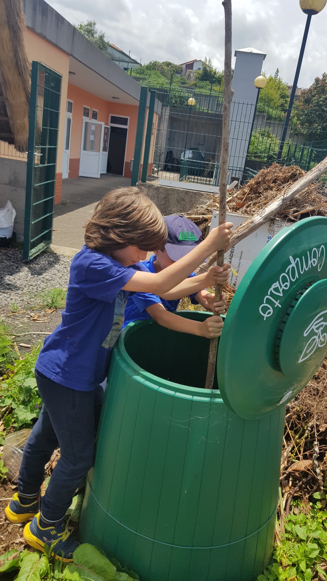 Mexida no composto, para posterior utilização na horta.