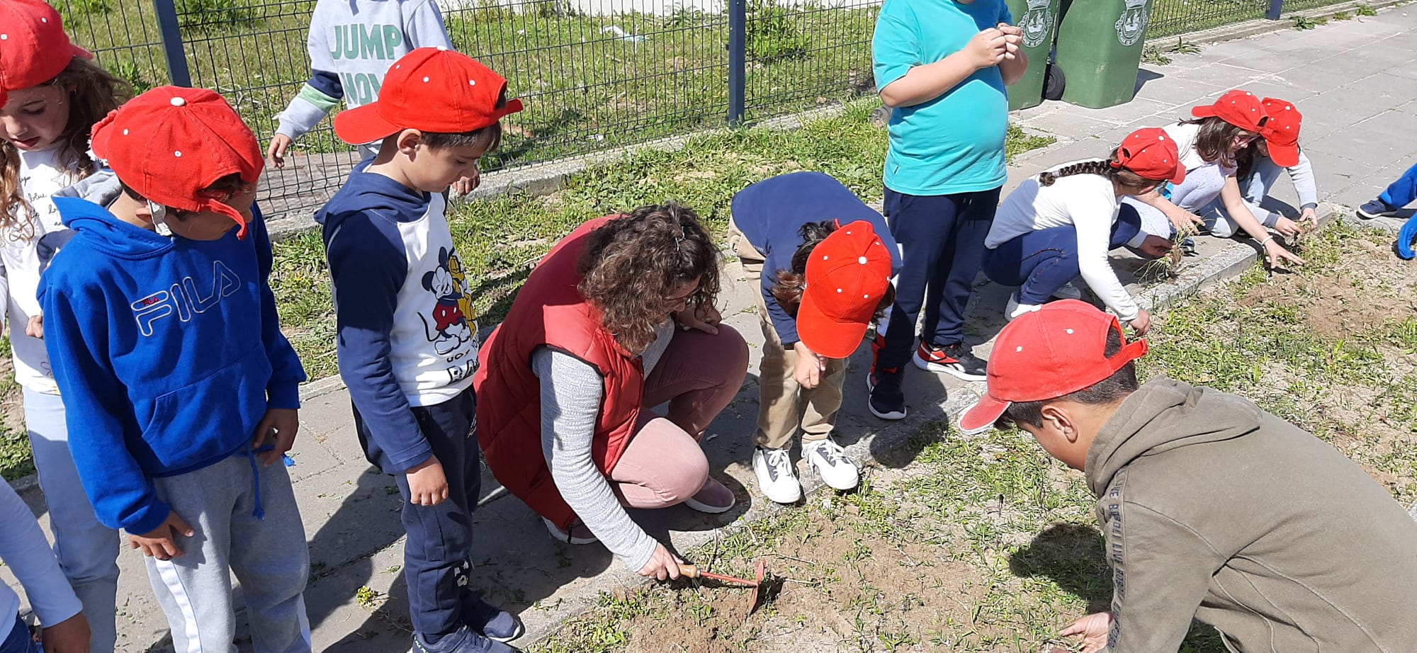 Início da limpeza da horta da turma ATG 3. Nesta atividade muito trabalhosa, todos os alunos colaboraram.