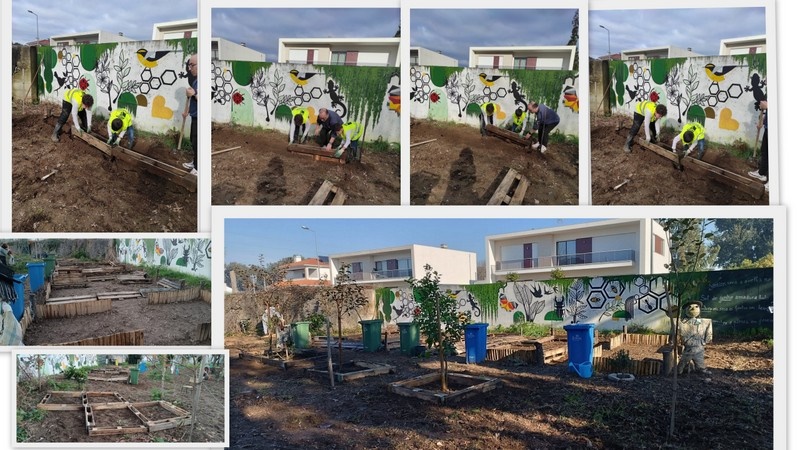 Escola Básica de Palmeira
Foto 2 - Organização dos canteiros, utilizando paletes de madeira