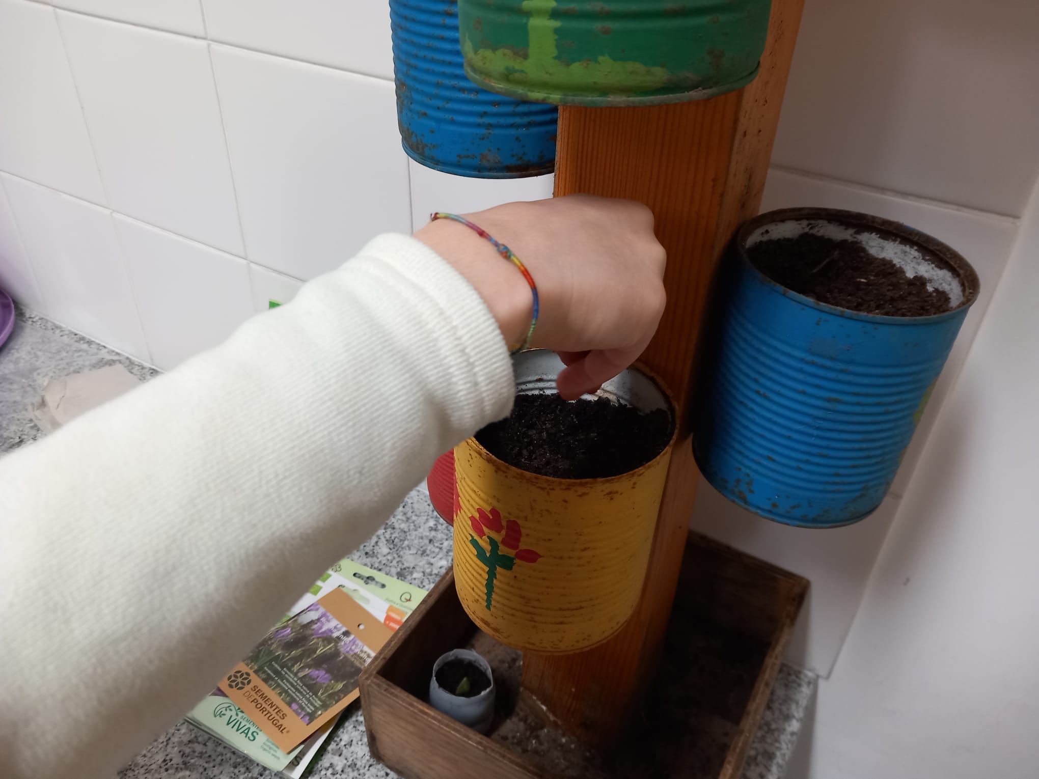 Construção de horta vertical para semear ervas aromáticas