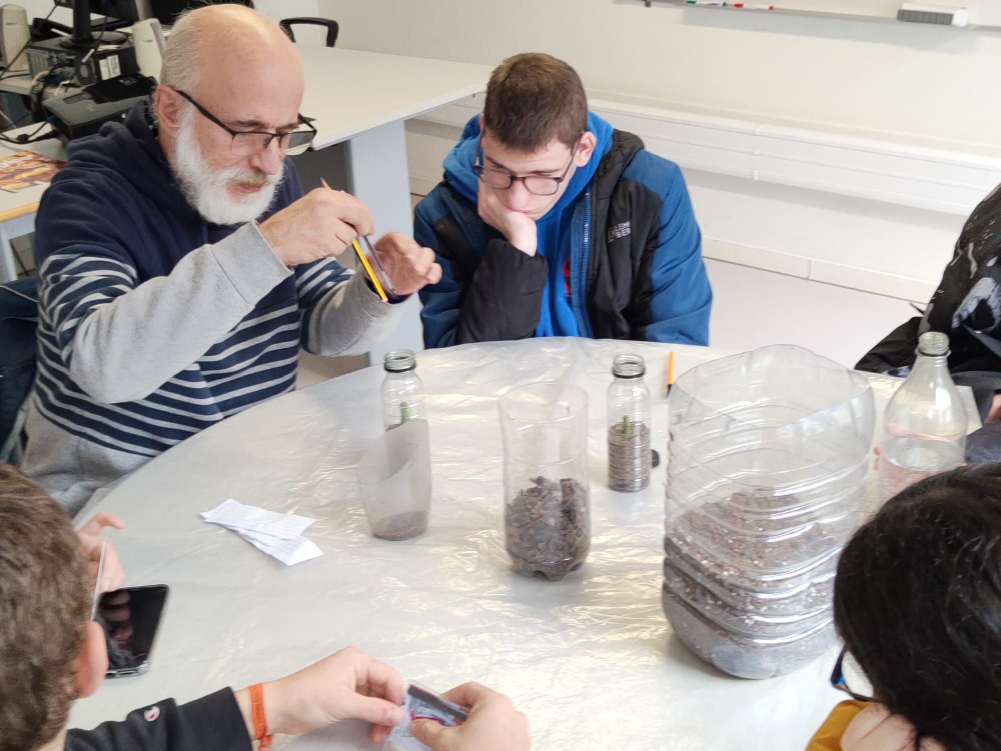 Os alunos referenciados recebem informação sobre a germinação das plantas.