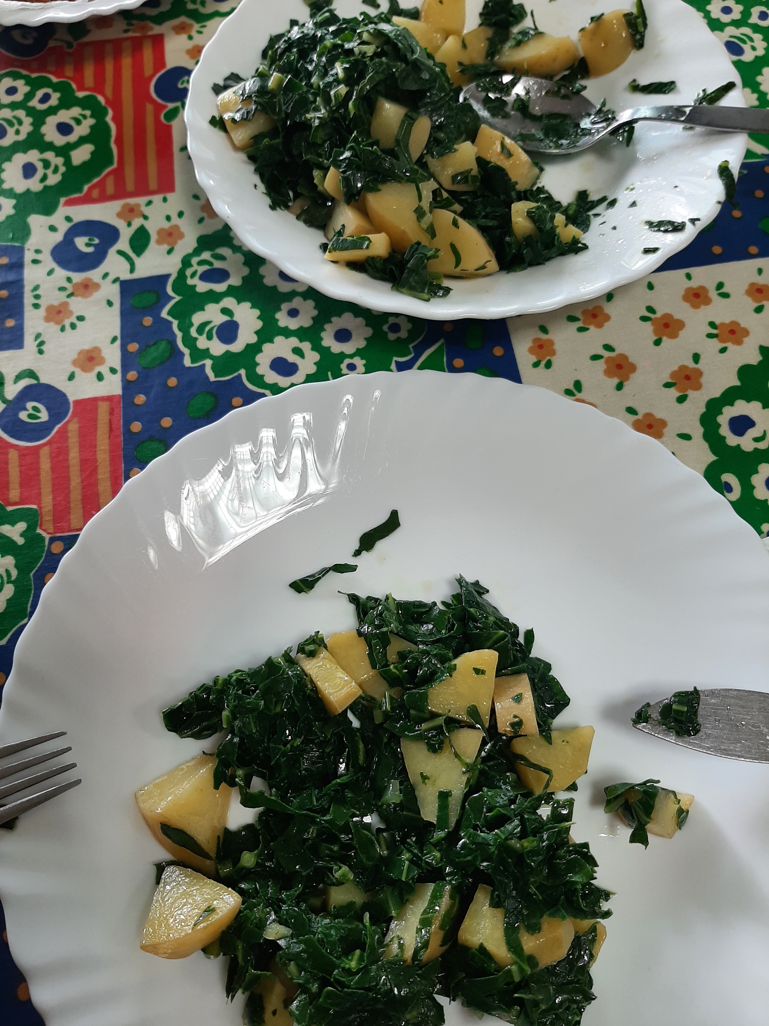 Refeição confecionada com as batatas e couves da horta