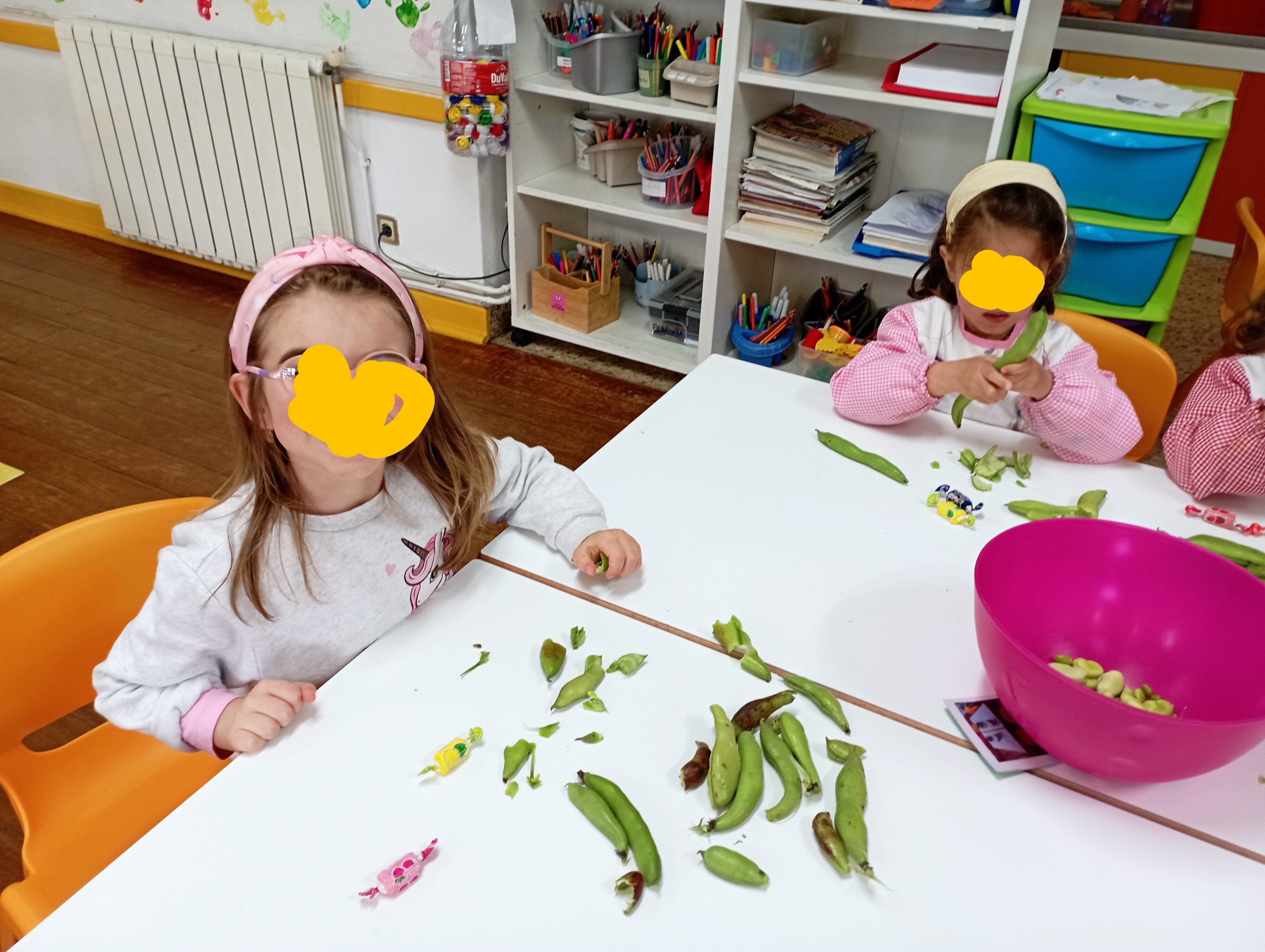 As crianças, pela 1º vez tiveram oportunidade de descascar favas, o que foi motivo de enorme satisfação!