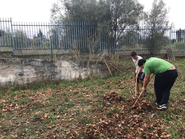 Preparação do terreno no espaço escolar.