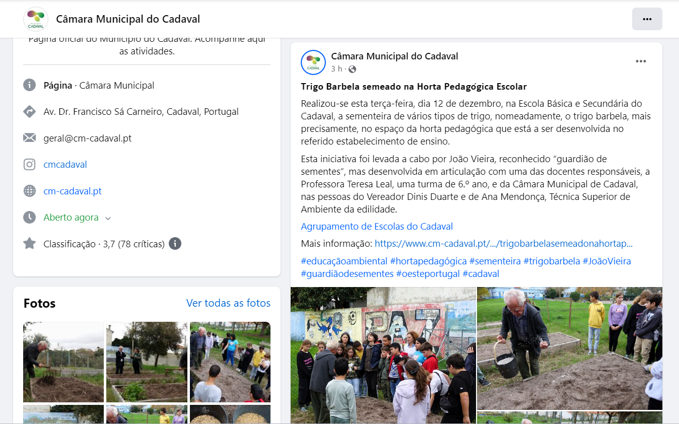 Divulgação pelo Munícipio das sementeiras na horta.