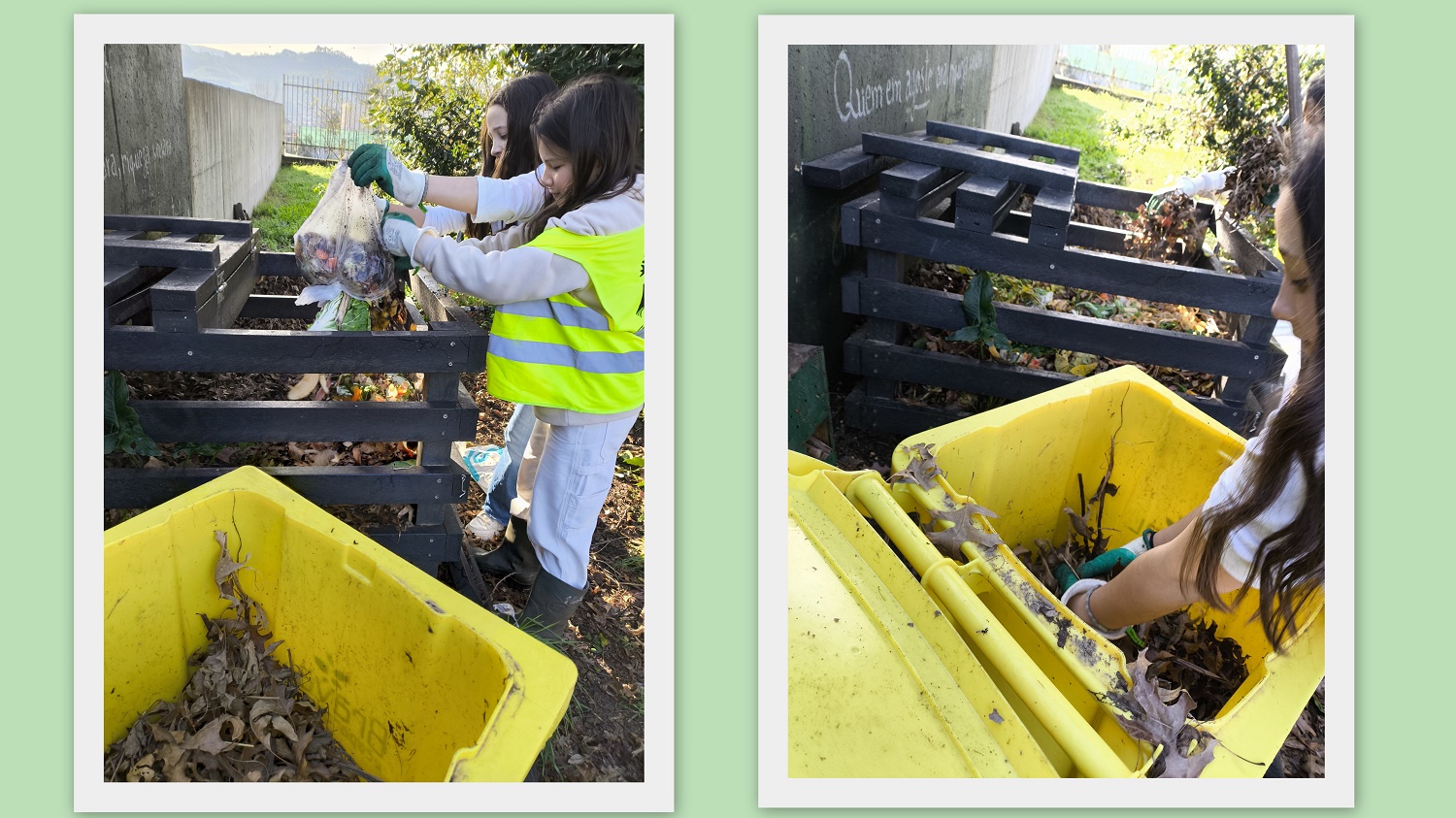Escola Básica de Palmeira
Compostagem
Existe na entrada da escola um contentor para recolha de restos de alimentos e uma a duas vezes por semana estes restos são colocados no compostor localizado no espaço da Horta.