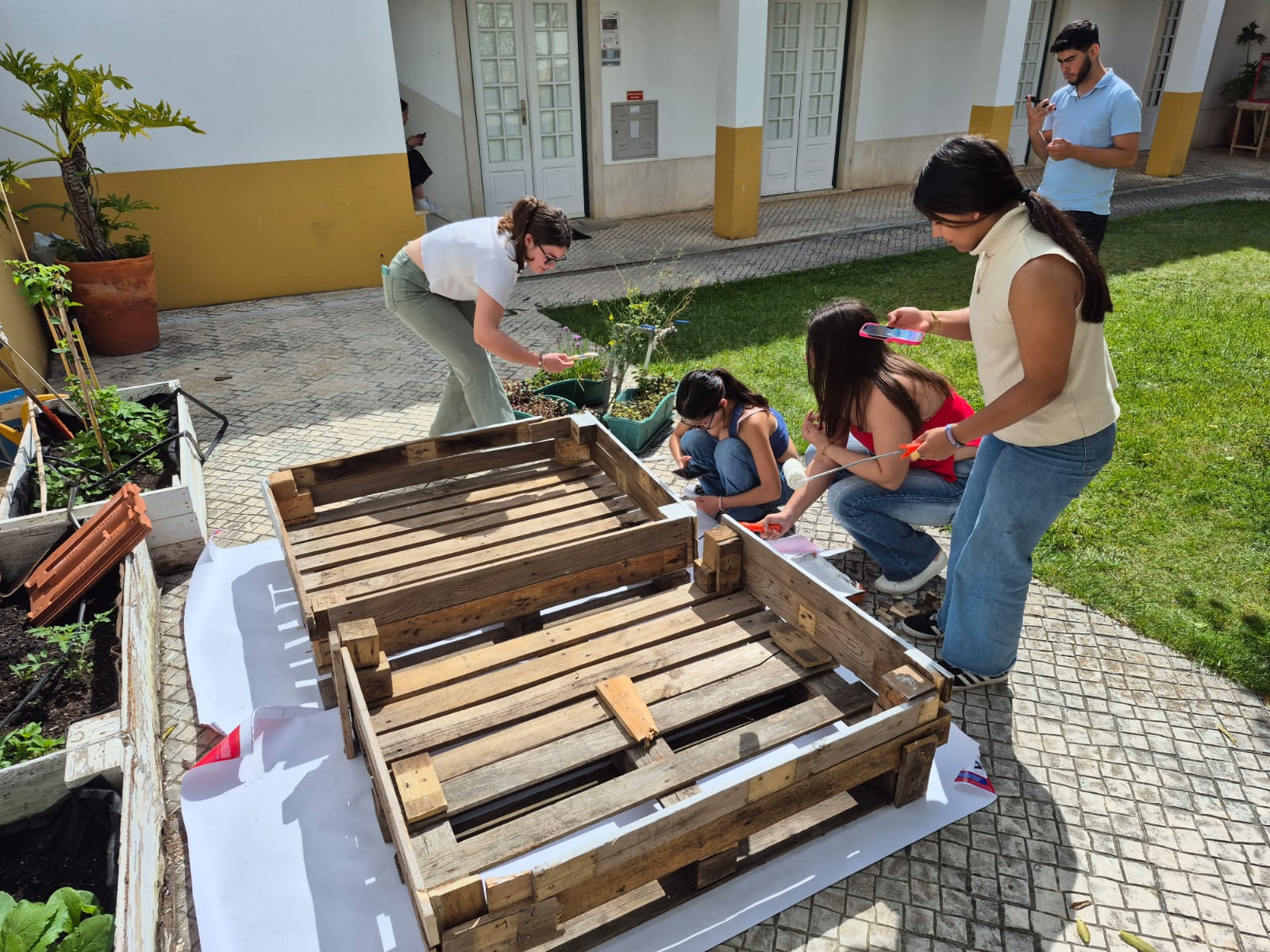 Pintou-se também os canteiros já existentes, pois estavam um pouco desgastados.