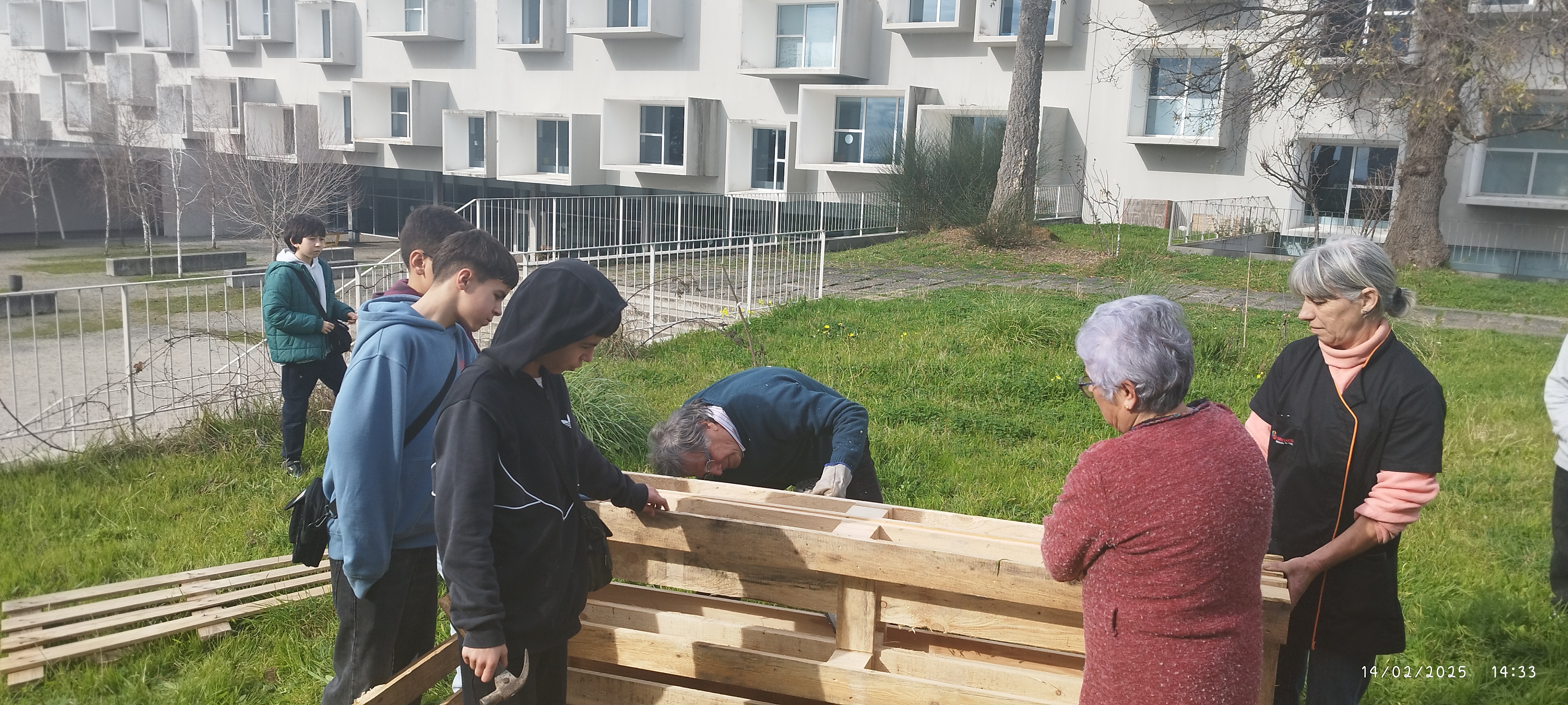 Início da construção da horta com envolvimento dos avós de alunos e assistentes operacionais. Foto 3