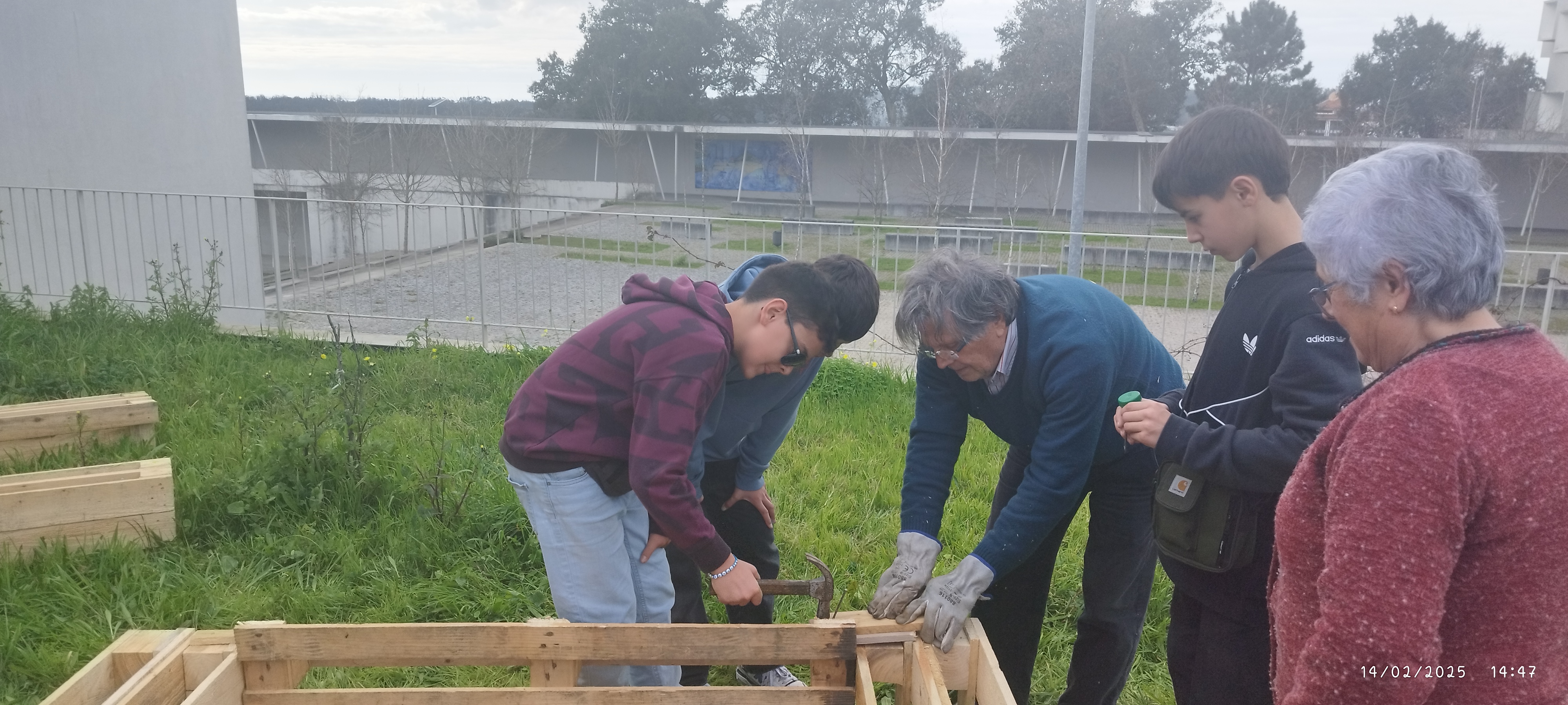Início da construção da horta com envolvimento dos avós de alunos e assistentes operacionais. Foto 4