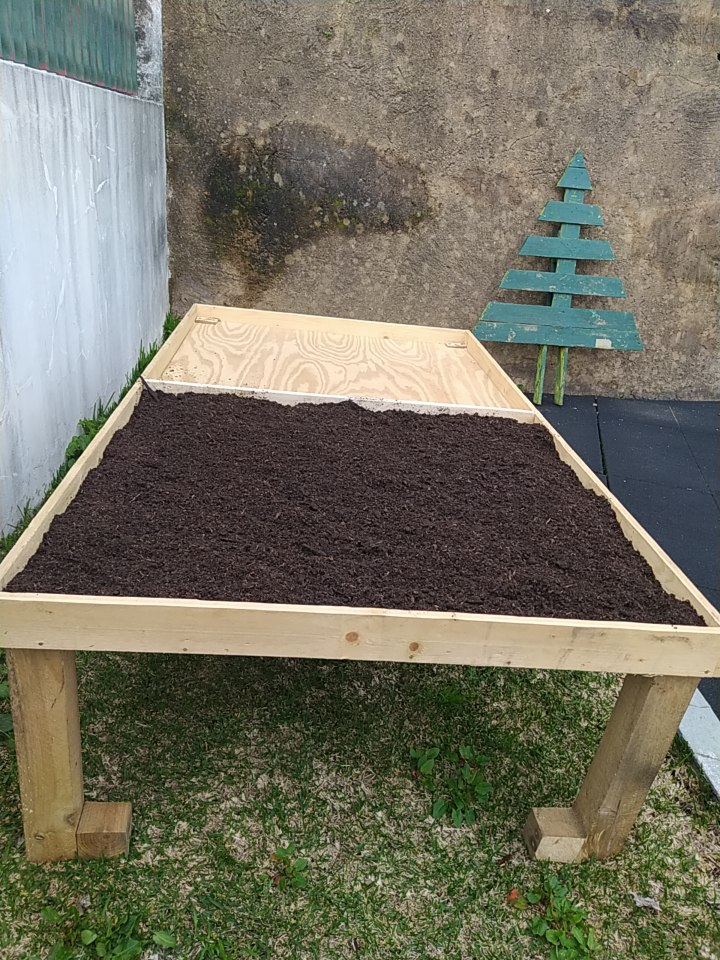 Preparação da horta - aplicação de terra.