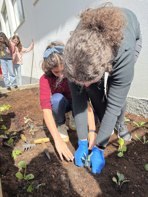 PROFESSORA E ALUNOS A PLANTAREM CURGETES.