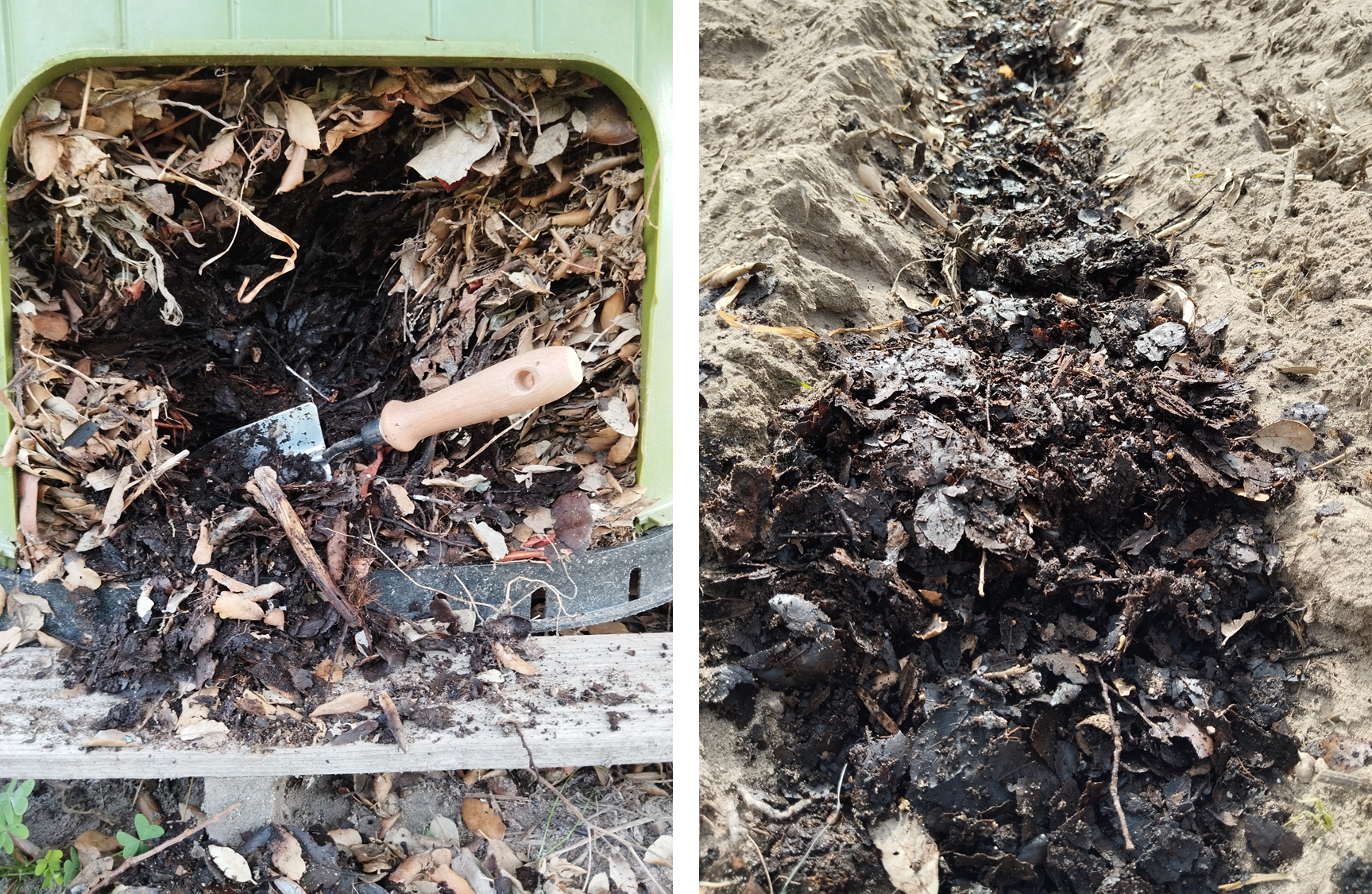 Desde o início do projeto, em fevereiro de 2023, que tem sido realizada a compostagem de resíduos orgânicos obtidos na horta e também domésticos. O composto obtido complementa a aplicação de estrume de cavalo nos canteiros.