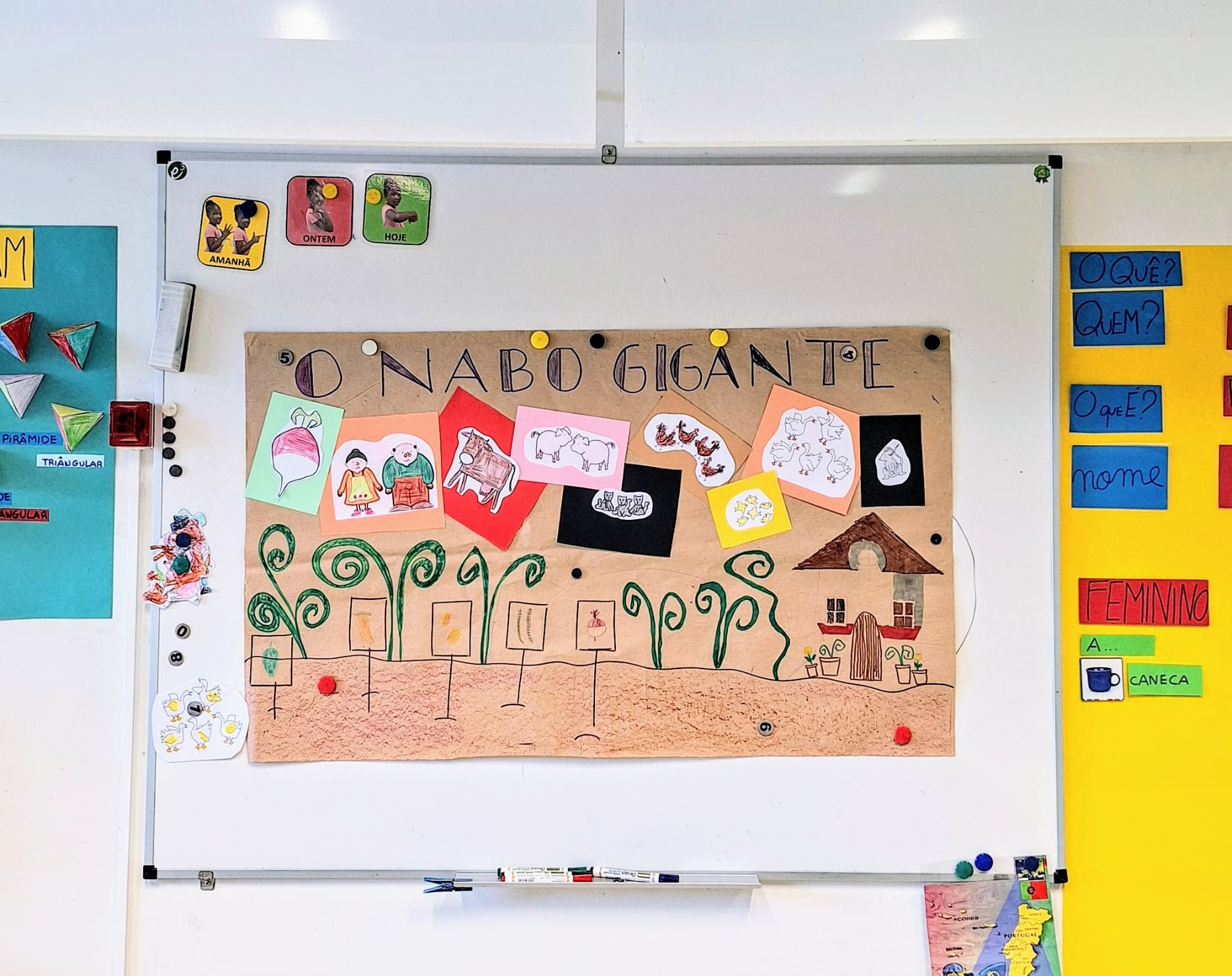 Contou-se em grupo e em LGP "O Nabo Gigante". Depois foi feito o cartaz