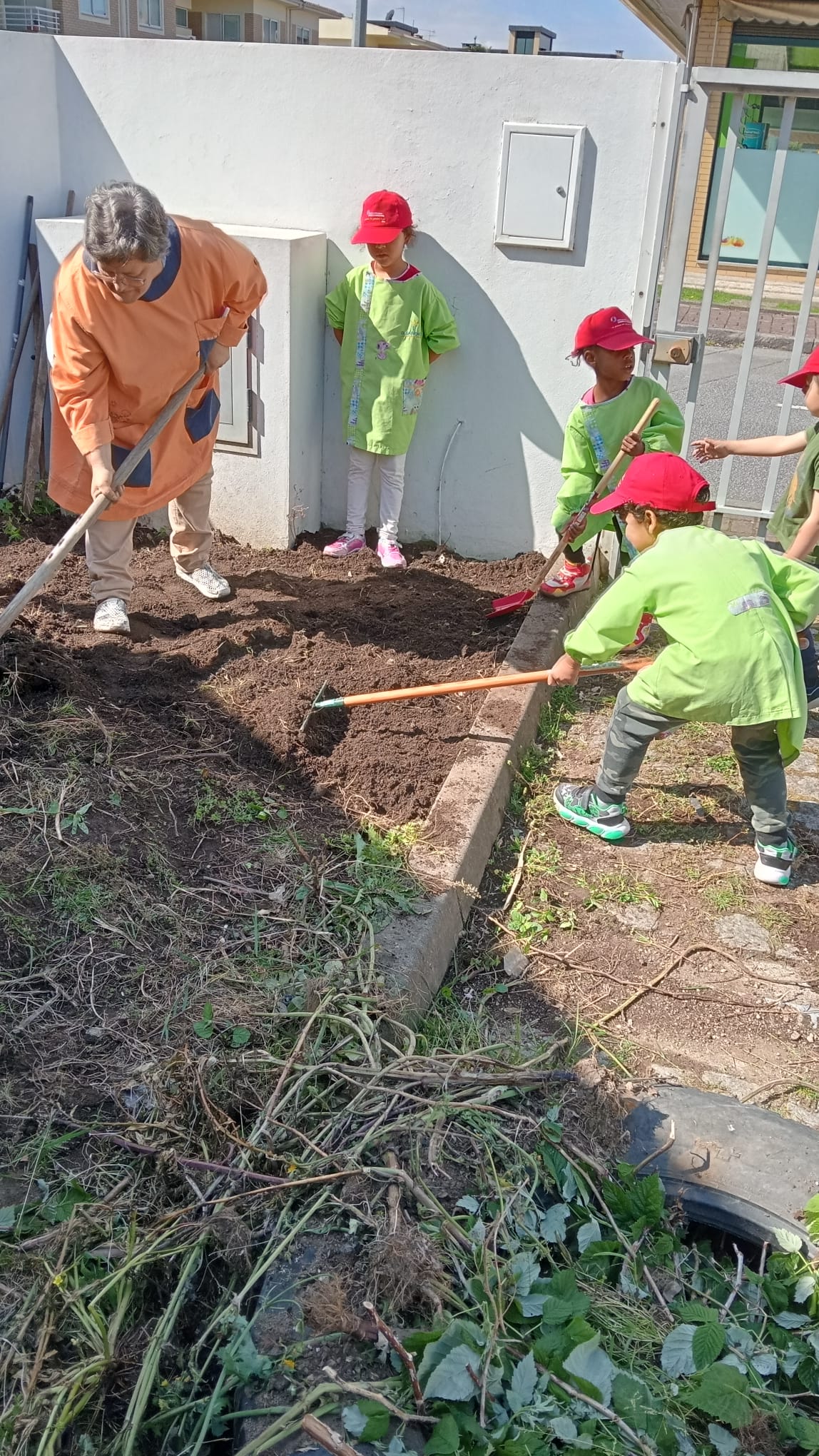 Cavar - Preparar o terreno e arejar para que as raízes possam crescer e as plantas desenvolverem-se melhor, todos ajudaram a tirar ervar a engaçar e atá a cavar.