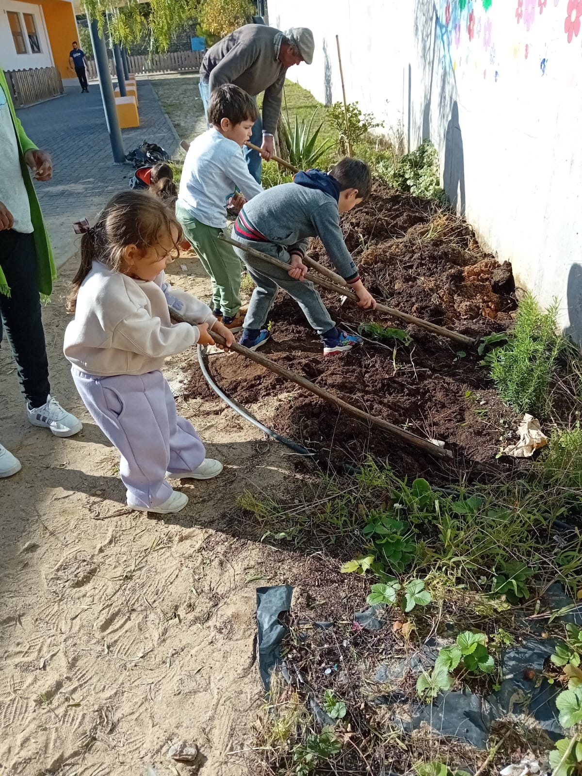 Trabalhando em nossa horta com o apoio da família.